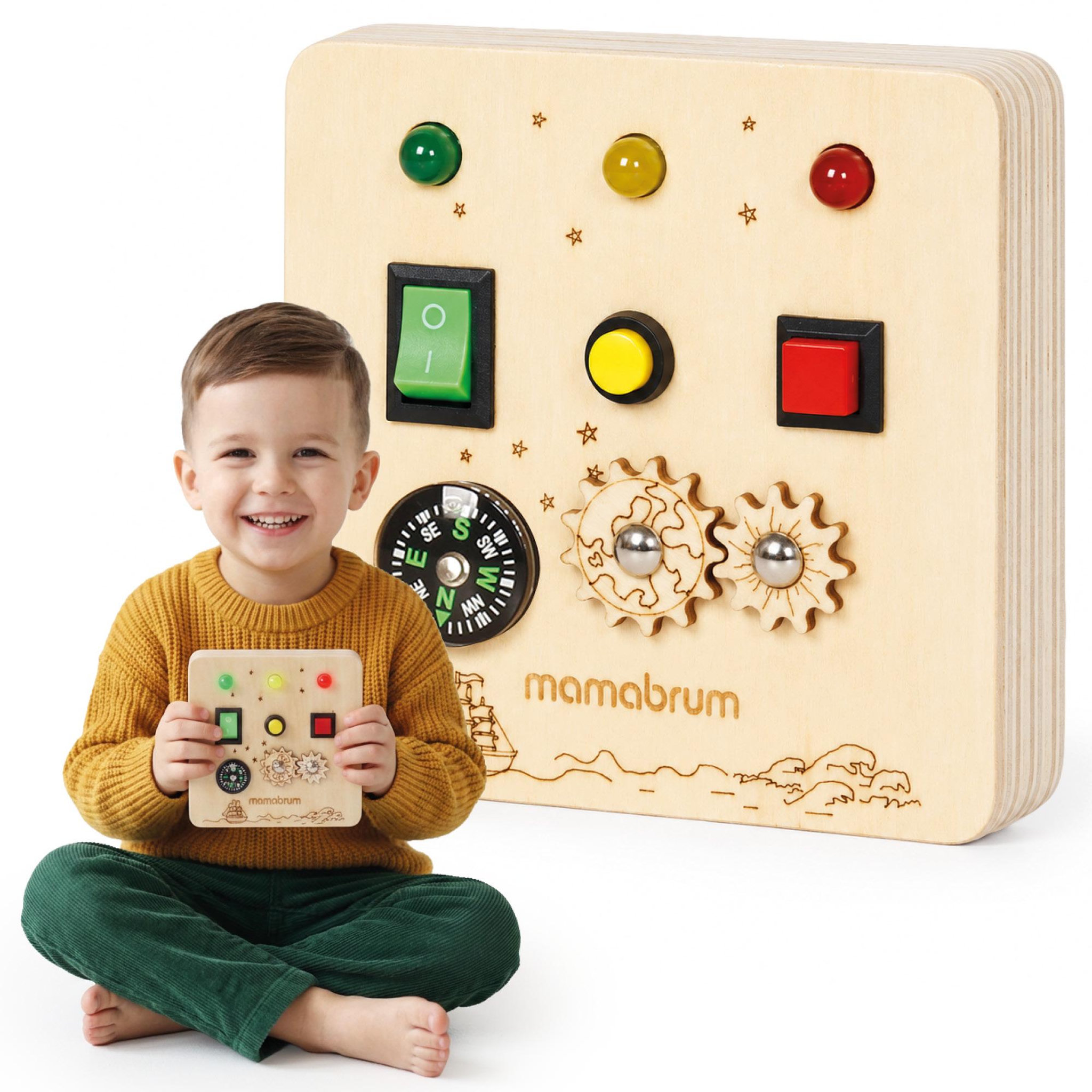 MAMABRUM Planche D'Activites en Bois Mamabrum - Engrenages Boussole LED 3 Ans+