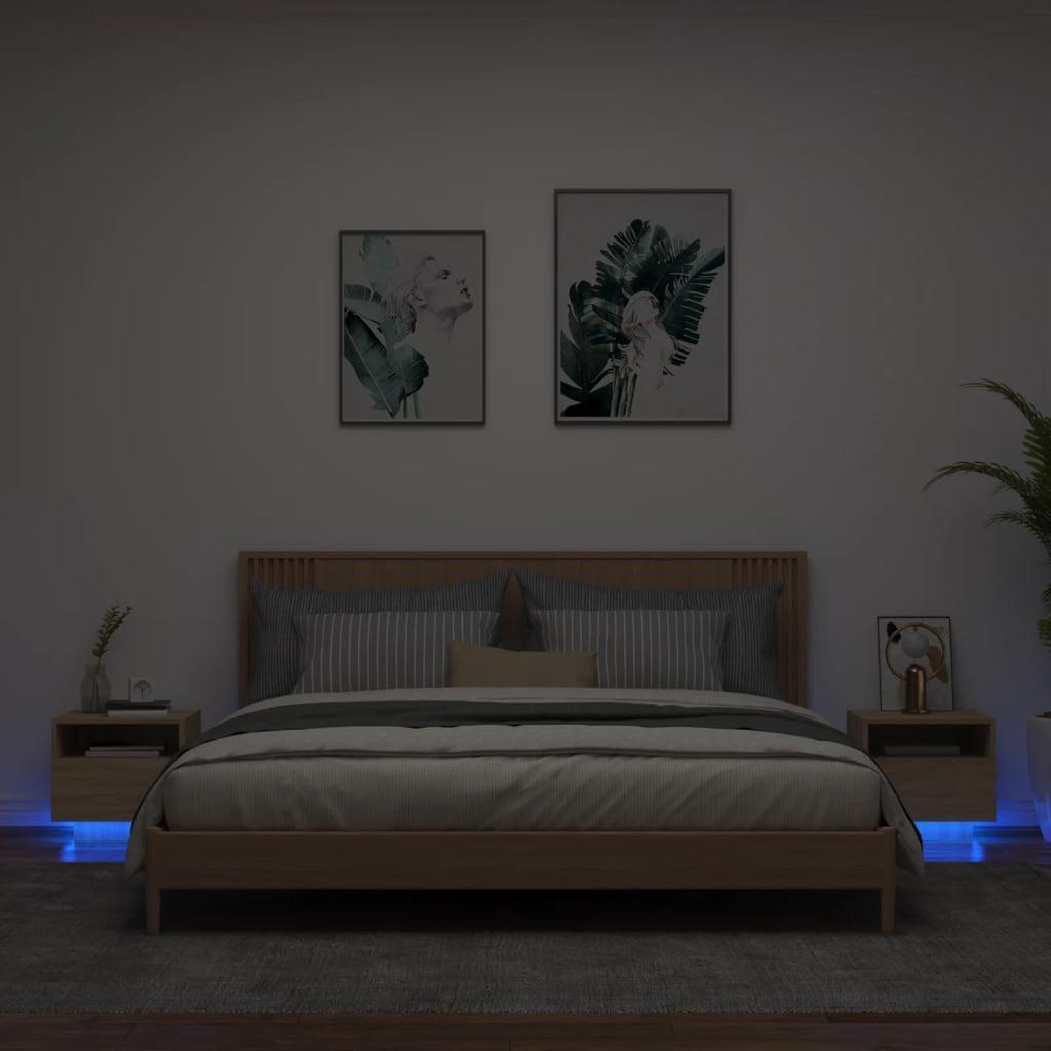 VIDAXL Armoires de chevet avec lumieres LED 2 pcs chene sonoma