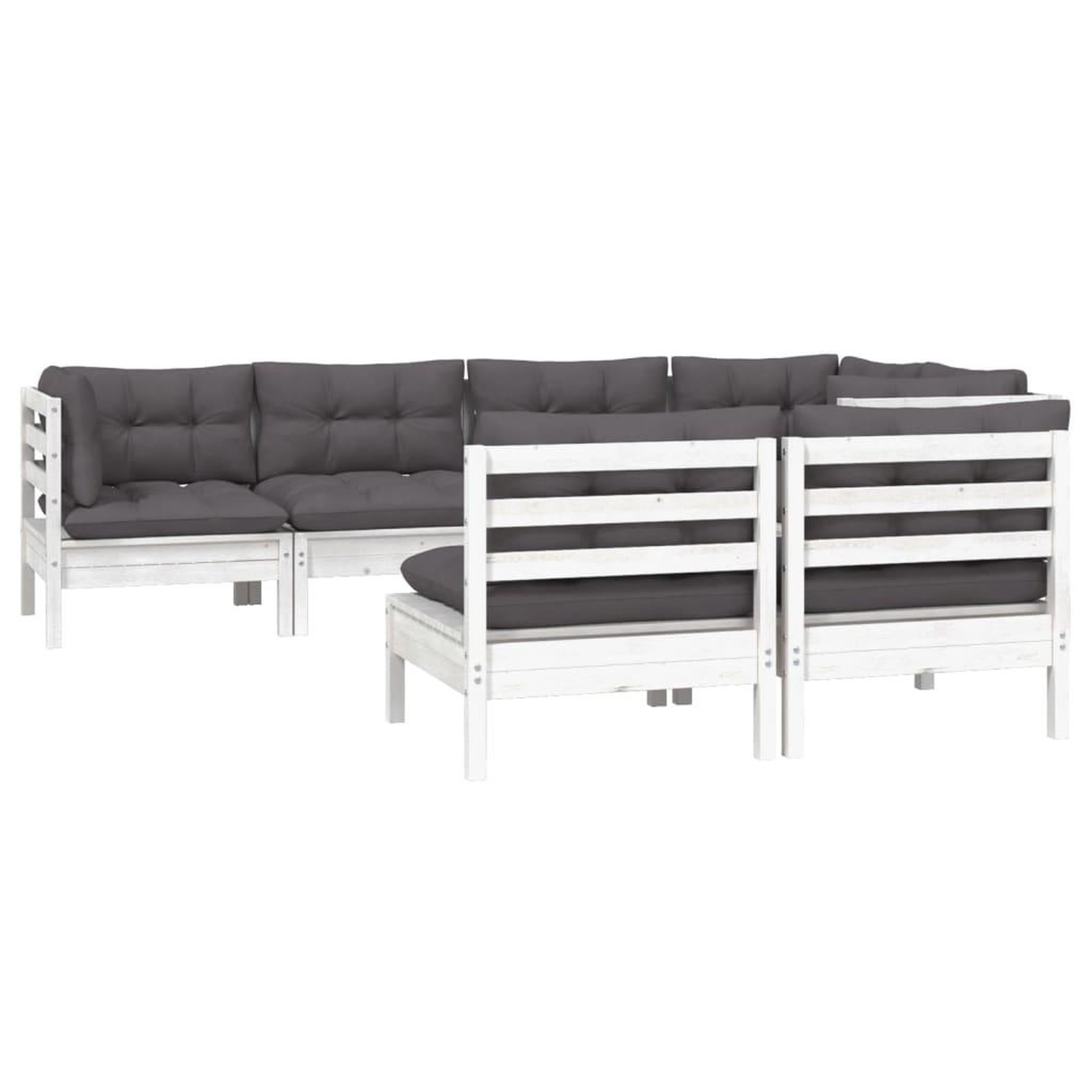 Voir la diapositive 3 : VIDAXL Salon de jardin 7 pcs avec coussins Blanc Bois de pin massif