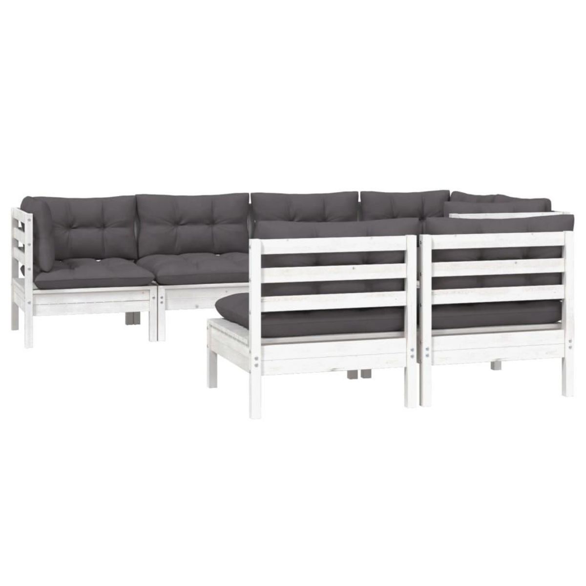 VIDAXL Salon de jardin 7 pcs avec coussins Blanc Bois de pin massif