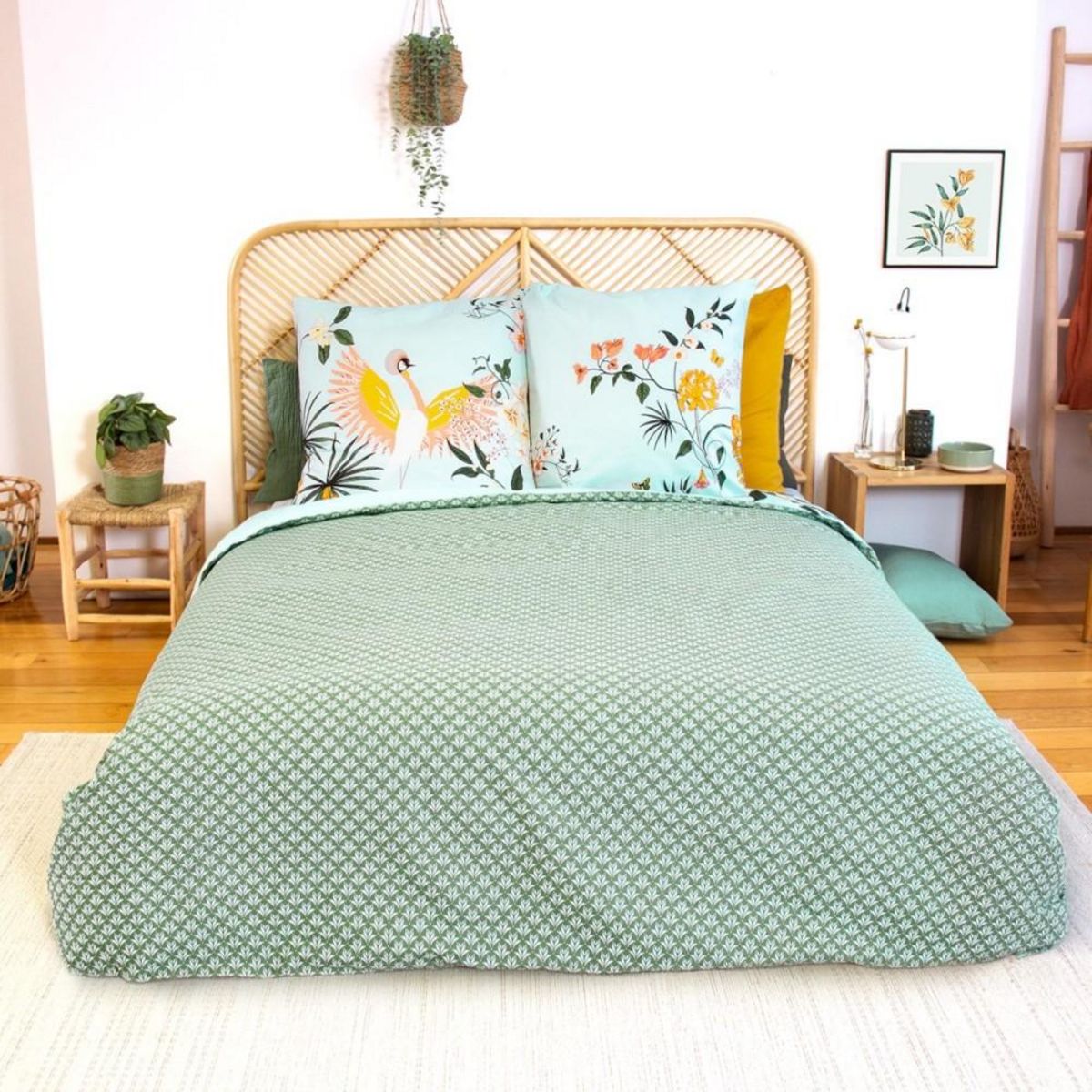 COTE DECO Housse de couette 240x220 KUSMI + 2 taies 100% coton adouci 57 fils/cm2