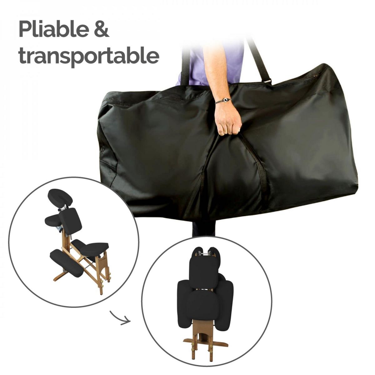 VIVEZEN Chaise de massage en bois pliable avec sac de transport