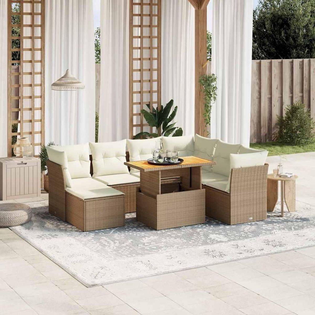 VIDAXL Salon de jardin avec coussins 8 pcs beige resine tressee