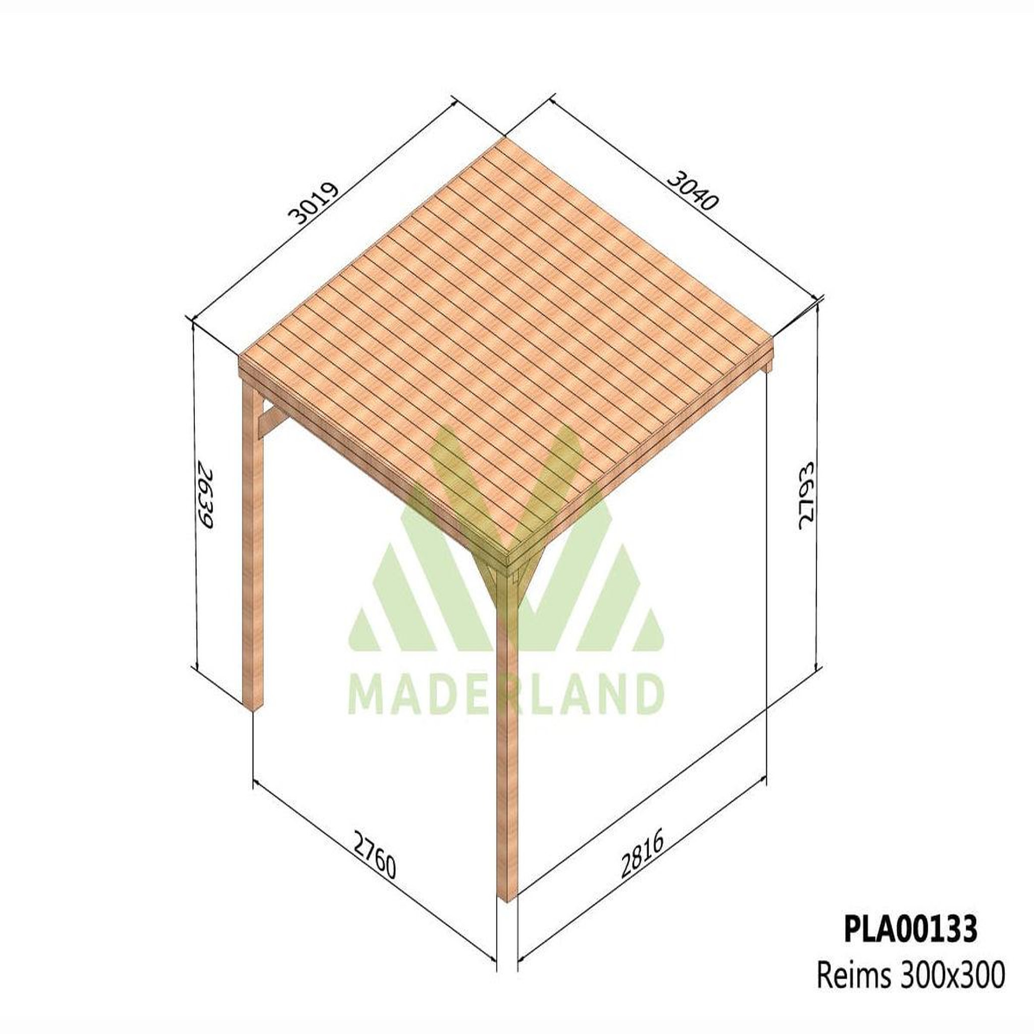 Voir la diapositive 2 : JARDIDECO Pergola adossée en bois reims 300 x 300 cm - maderland