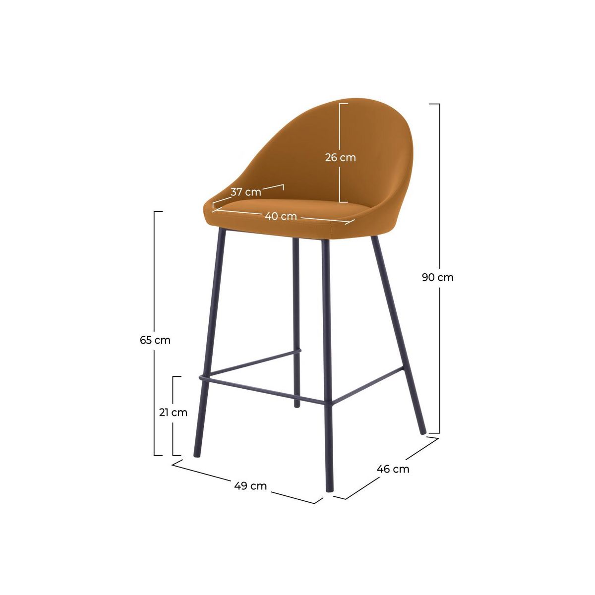 Rendez vous déco Lot de 2 chaises pour îlot central 65 cm en cuir synthétique cannelle - Misty