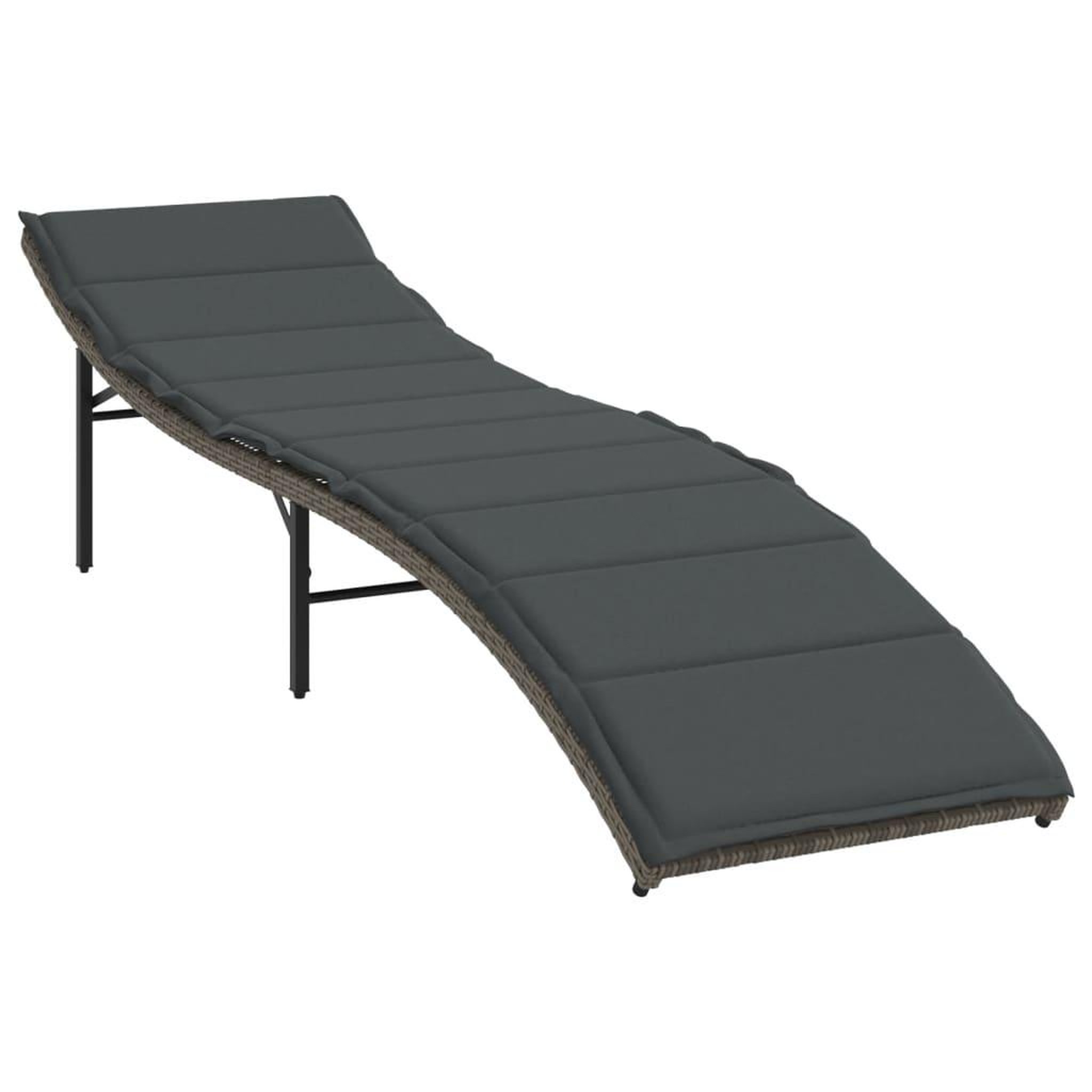 Voir la diapositive 2 : VIDAXL Chaise longue avec coussin gris 55x199x50 cm resine tressee