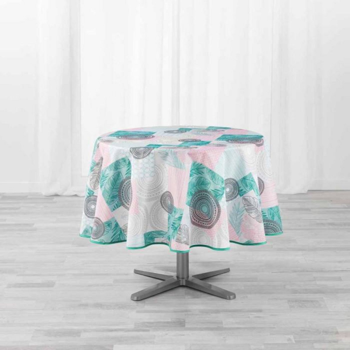 Paris Prix Nappe Antitache Ronde  Peachy  180cm Bleu & Rose
