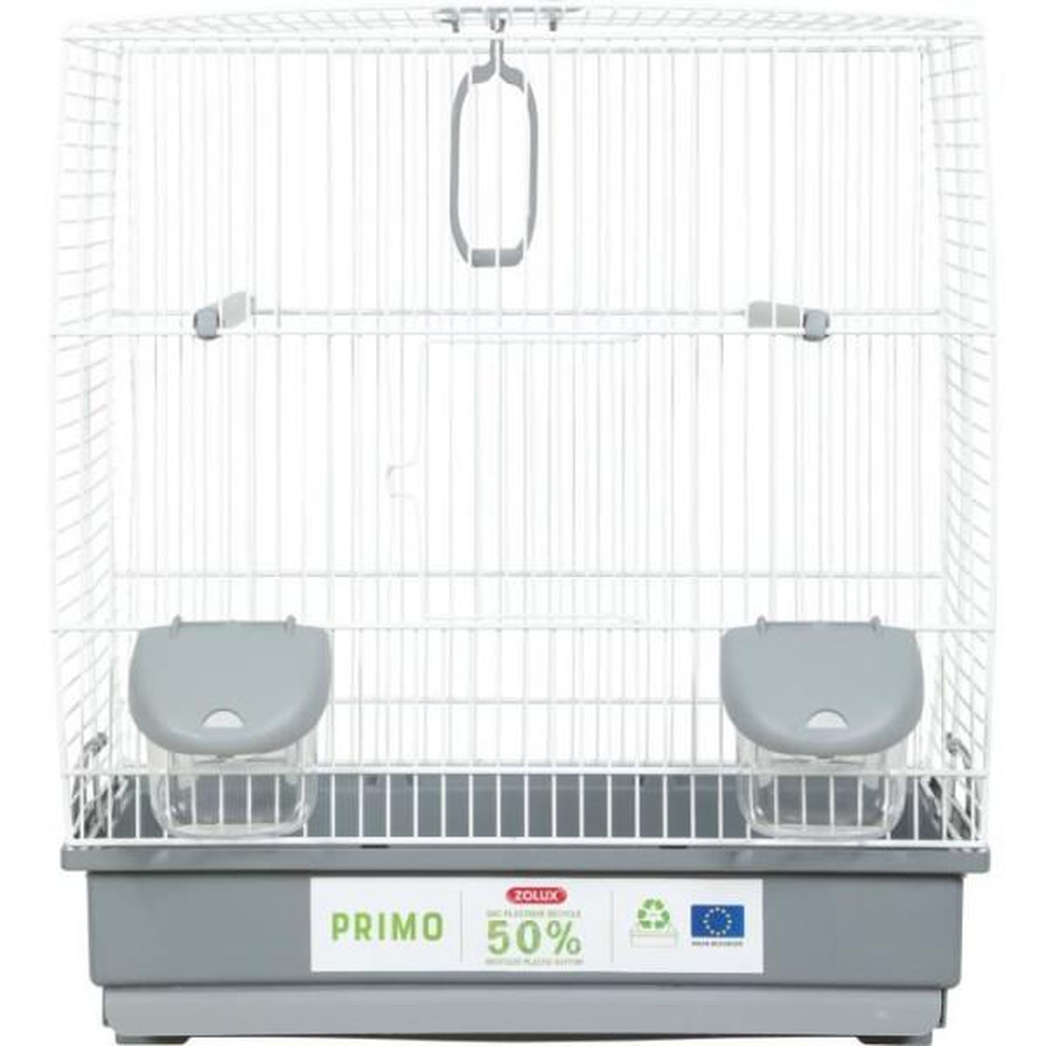 Voir la diapositive 2 : Zolux Cage pour oiseaux - Carla - Plastique recyclé - 2 perchoirs - 2 mangeoires - Balançoire