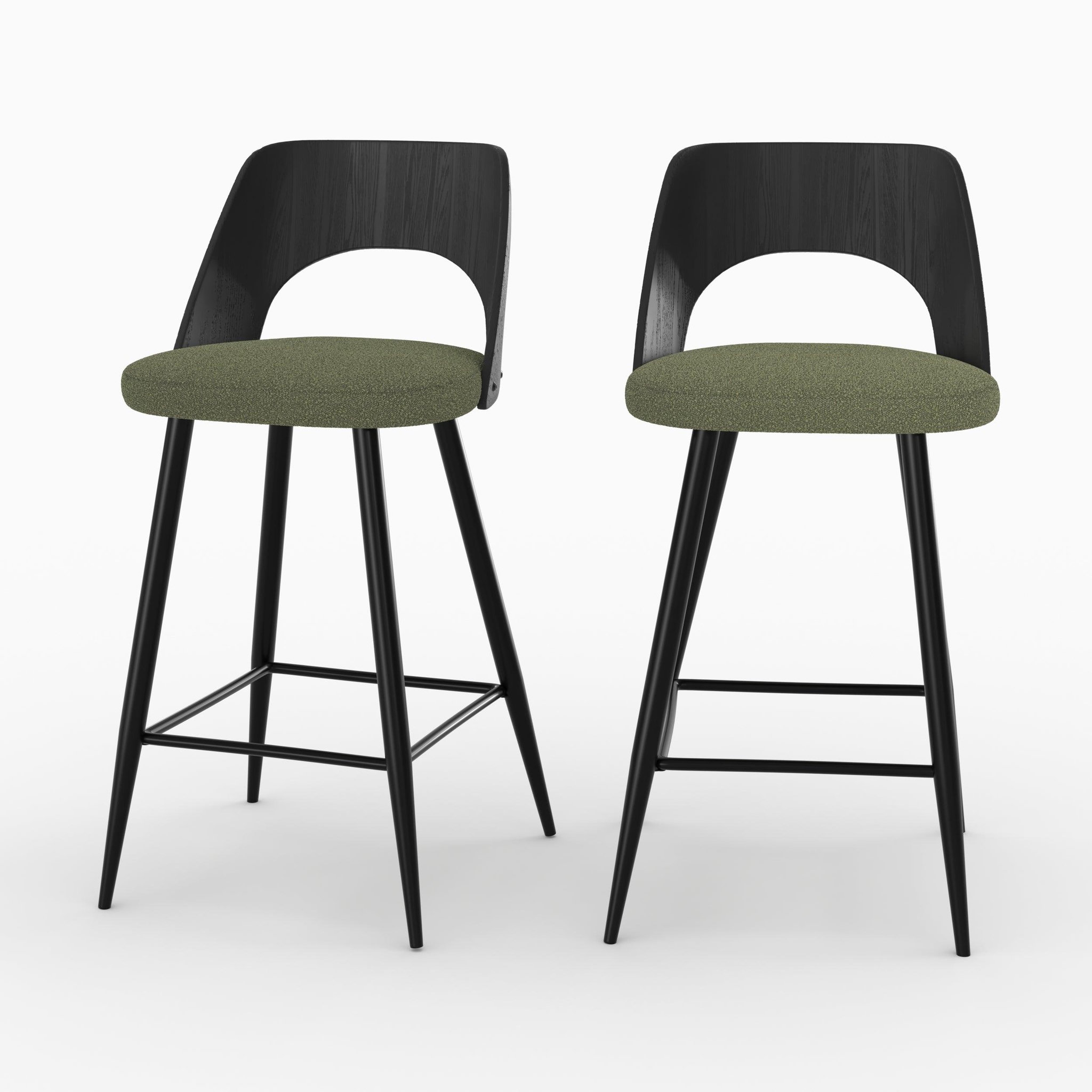 MAISON PAVANE Lot de 2 chaises pour îlot central en tissu bouclé vert kaki 66 cm-mindy