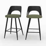 Rendez vous déco Lot de 2 chaises pour îlot central en tissu bouclé vert kaki 66 cm-Mindy