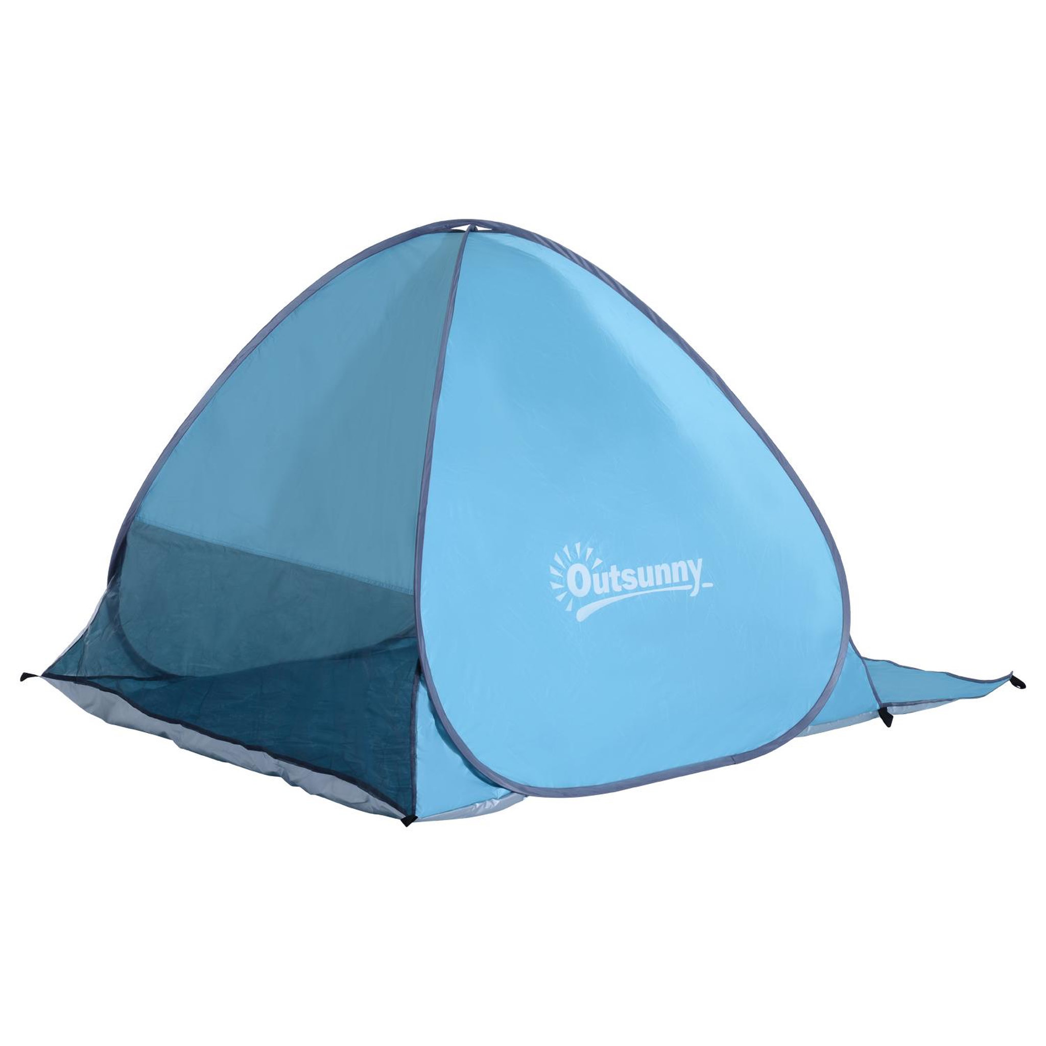 Voir la diapositive 5 : OUTSUNNY Abri de plage tente de plage pliable pop-up automatique instantané protection uv fenêtre arrière grand tapis de sol bleu ciel