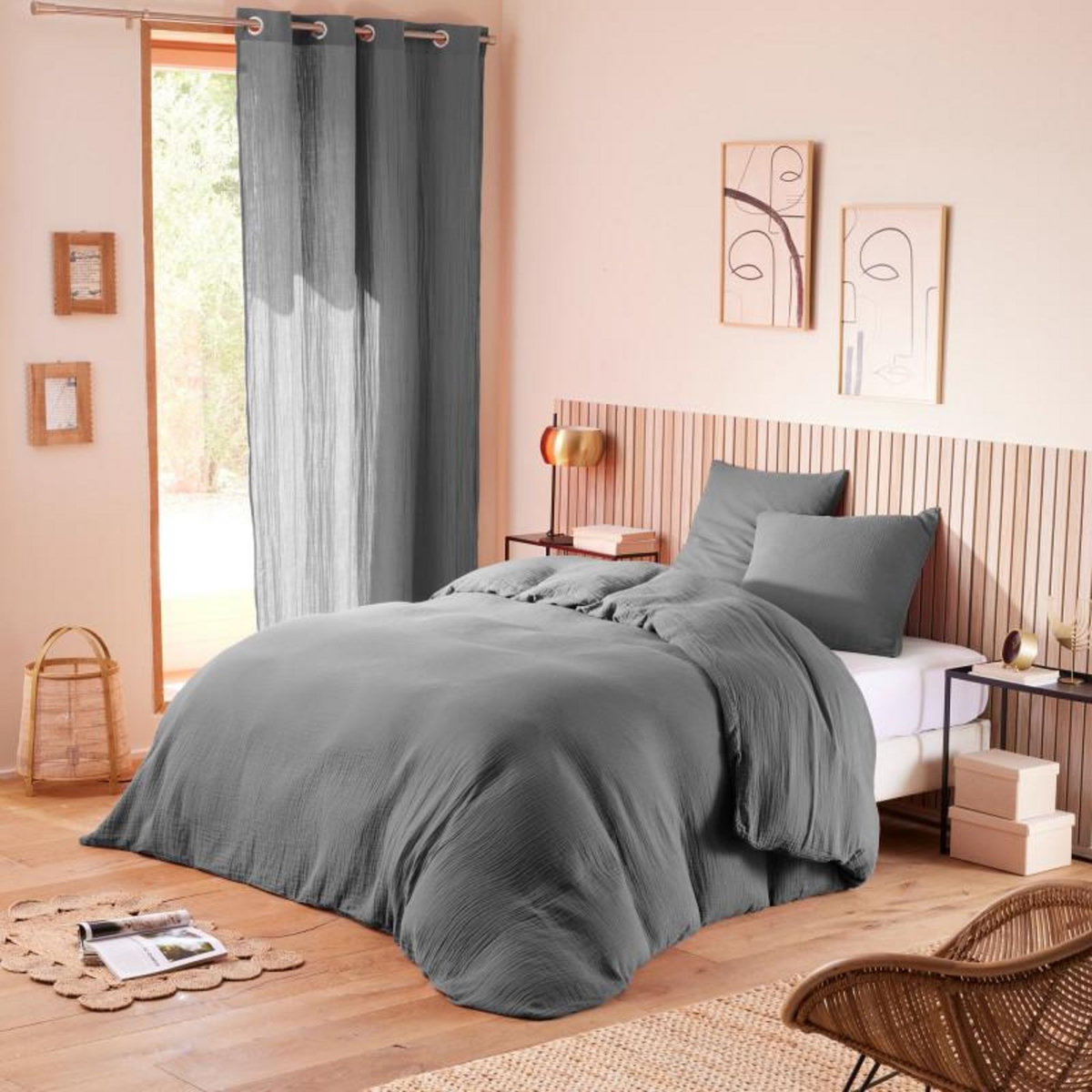COTON PUR Parure de draps 4 pièces  Noah  Gaze de Coton pour lit 2 Places 160 cm