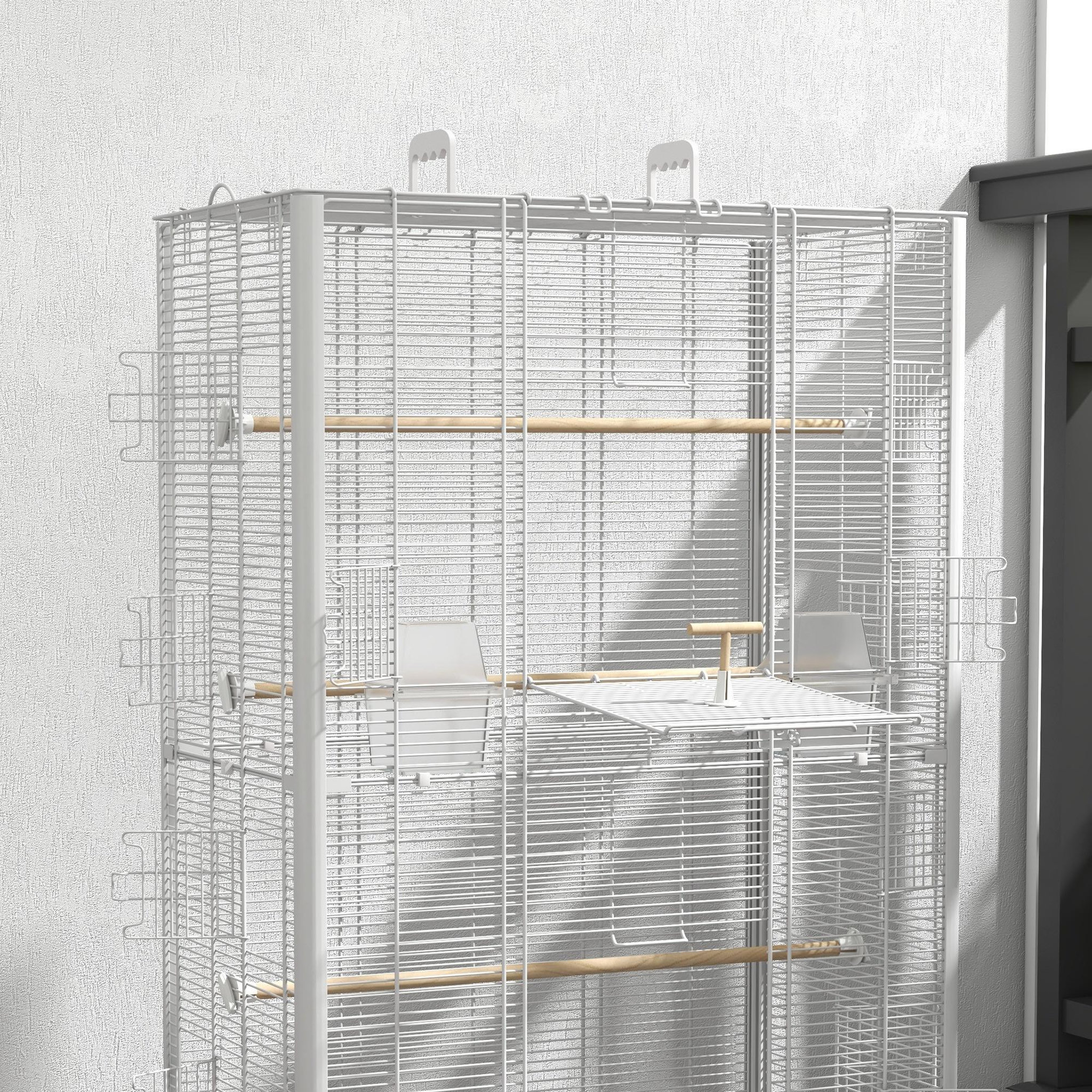 Voir la diapositive 5 : PAWHUT Cage à oiseaux volière avec portes perchoirs - 61 x 36,5 x 98 cm - blanc