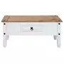 IDIMEX Table basse CAMPO table d'appoint rectangulaire en pin massif blanc et brun avec 1 tiroir, meuble de salon style mexicain en bois