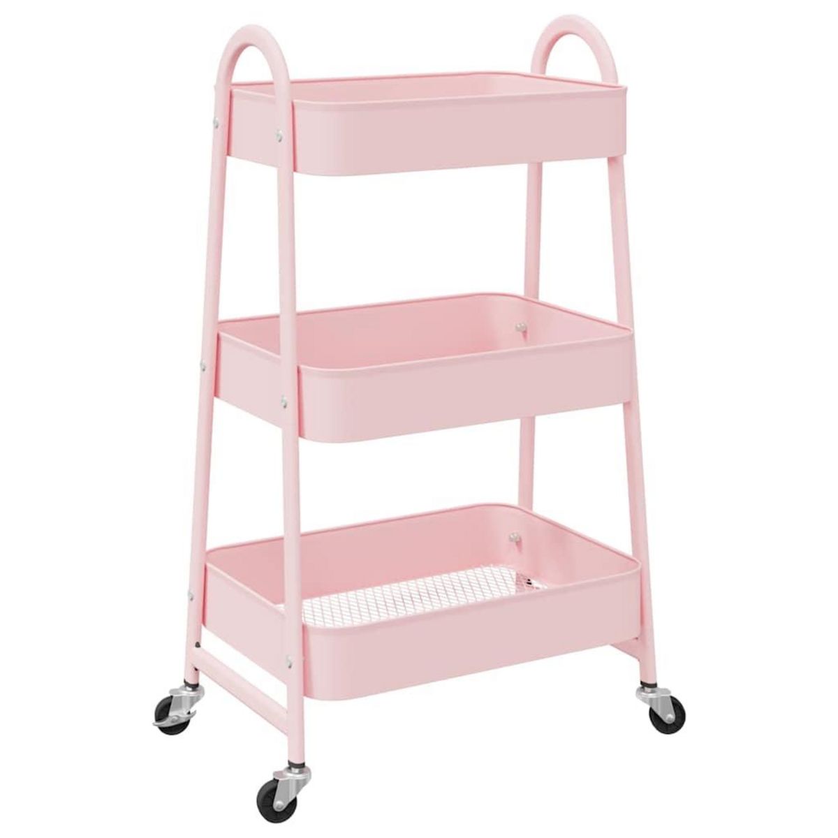 VIDAXL Chariot de rangement a 3 niveaux rose 42x41,5x77 cm acier