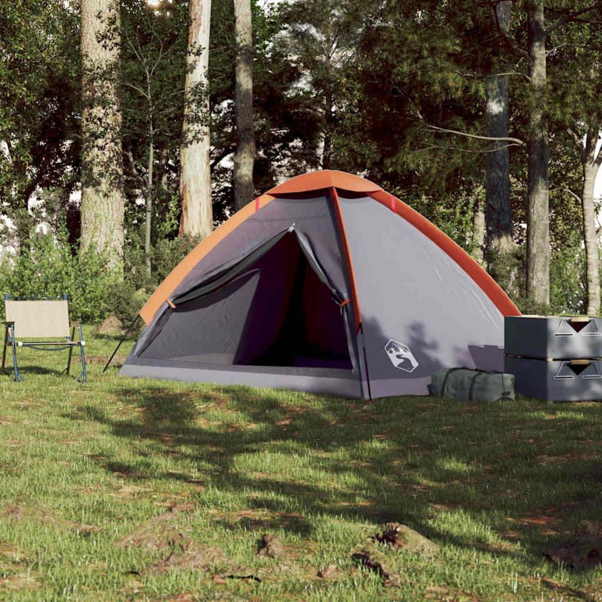 VIDAXL Tente de camping a dome 4 personnes gris et orange impermeable