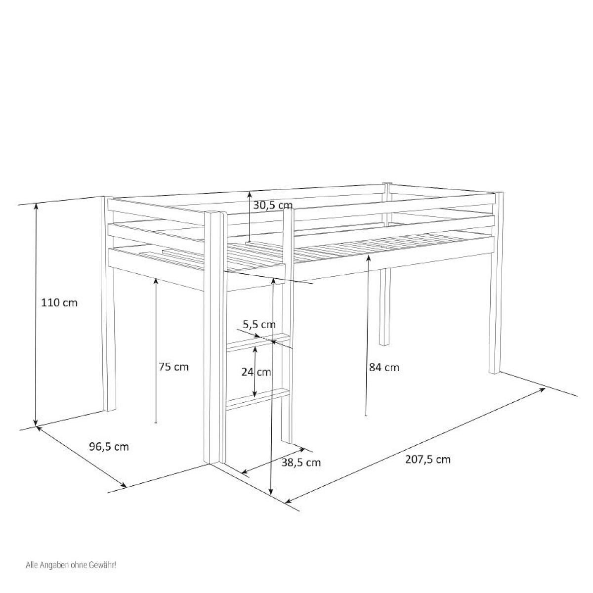 HomeStyle4U Lit mi-haut 90x200 cm avec sommier tunnel rose