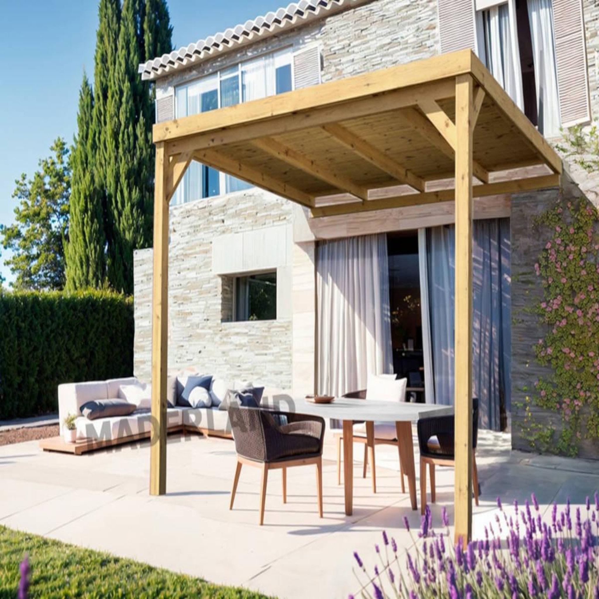 JARDIDECO Pergola adossée en bois rennes 400 x 300 cm - maderland