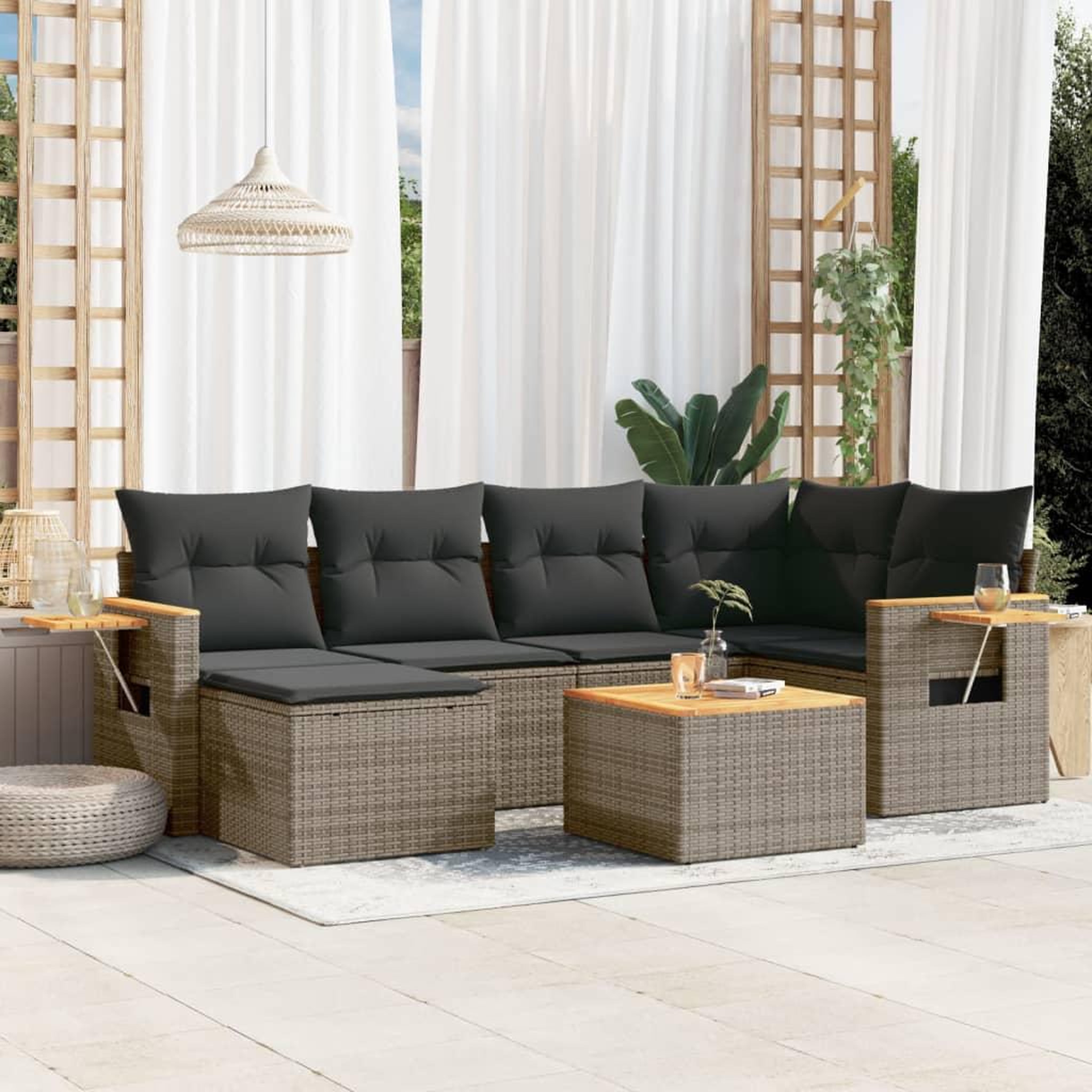 VIDAXL Salon de jardin avec coussins 7 pcs gris resine tressee