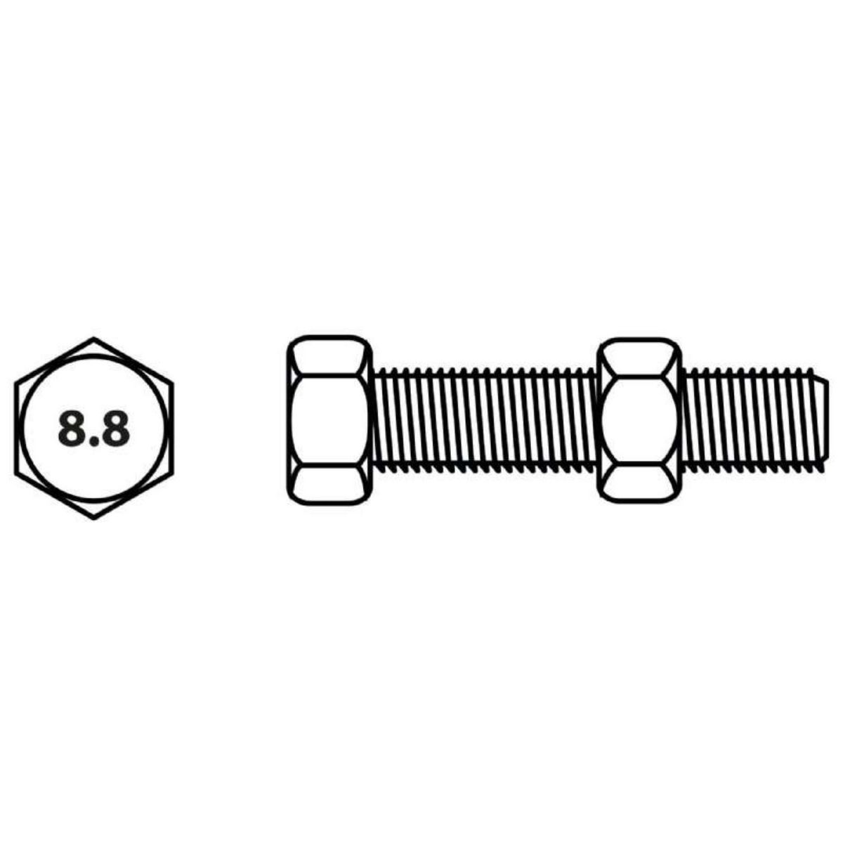  Boulon tête hexagonale et écrou Vissal finition zinguée Ø10 x 50 mm  lot de 3