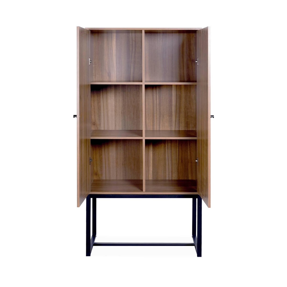 SWEEEK Buffet rétro décor bois foncé et cannage 2 portes avec pieds en métal noir H165cm