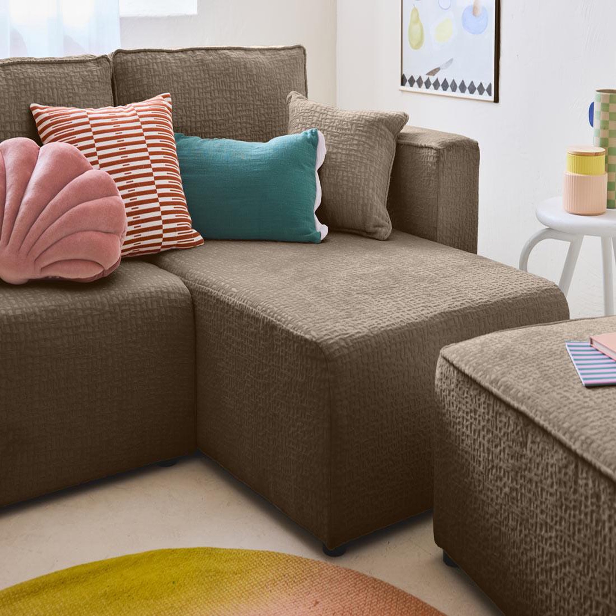 Voir la diapositive 3 : BEST MOBILIER Topaze - canapé d'angle réversible - 4 places - convertible avec coffre - en tissu velours relief