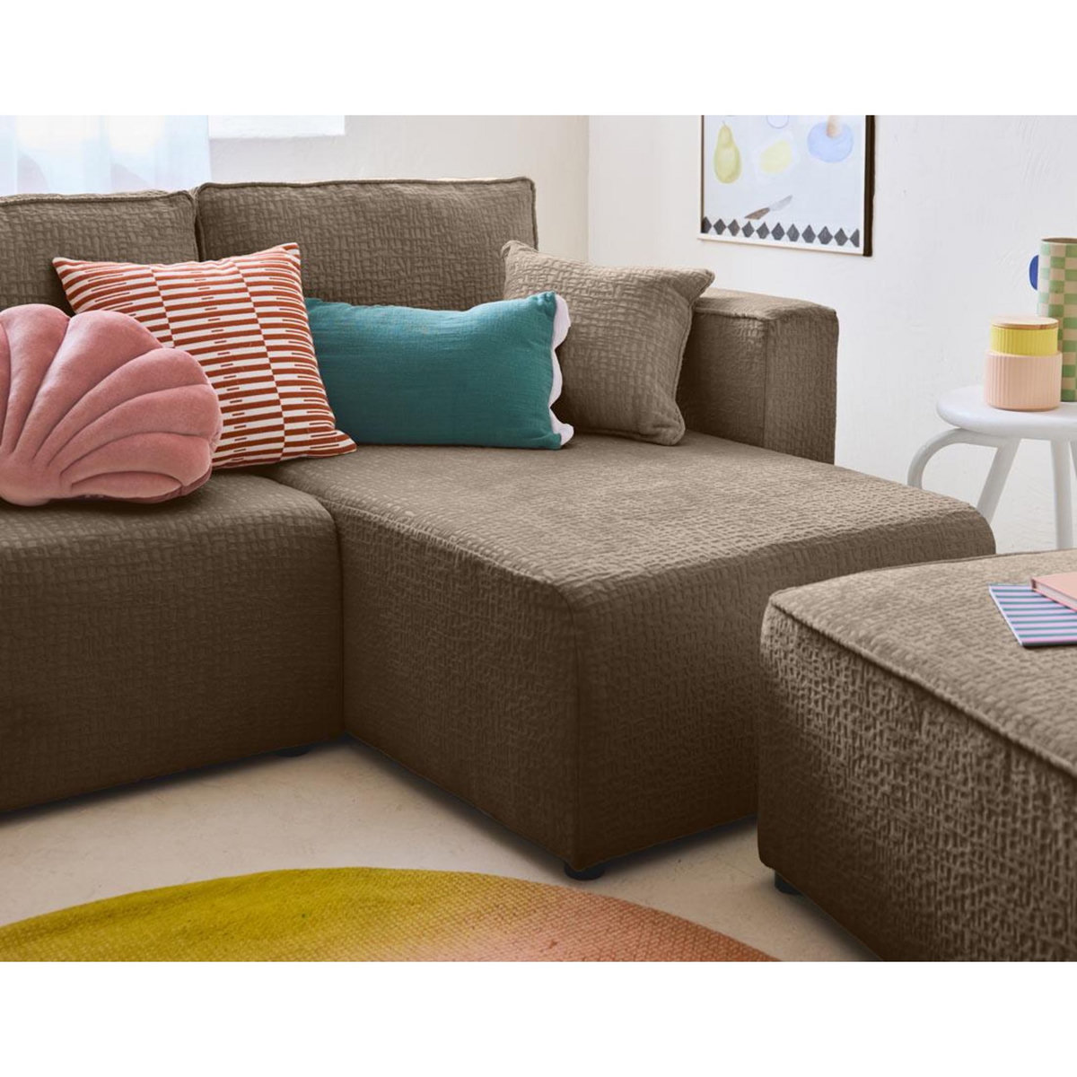 BEST MOBILIER Topaze - canapé d'angle réversible - 4 places - convertible avec coffre - en tissu velours relief