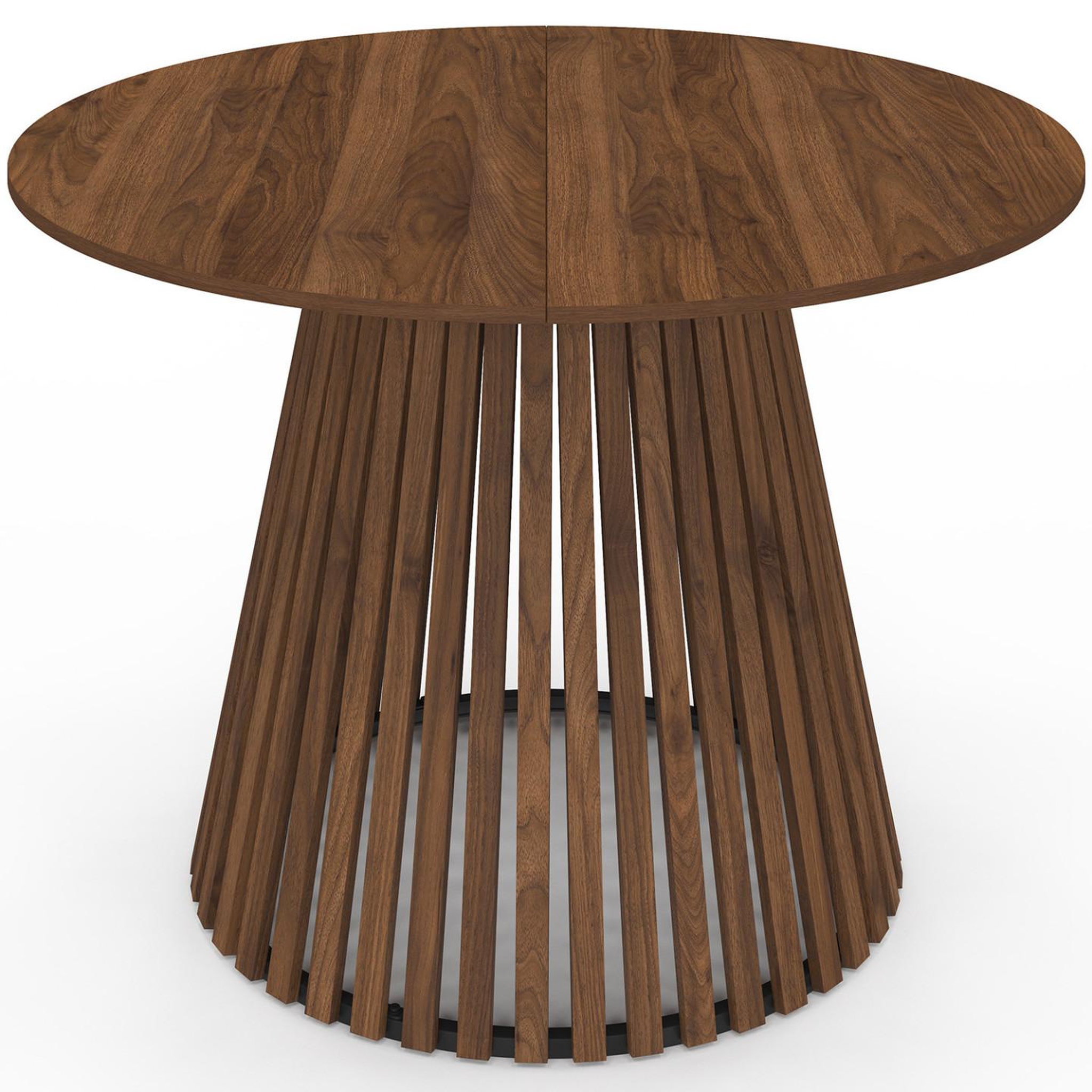 Voir la diapositive 3 : ID MARKET Table à manger ronde carmen 6 personnes pied noyer en lattes et plateau noyer 110 cm
