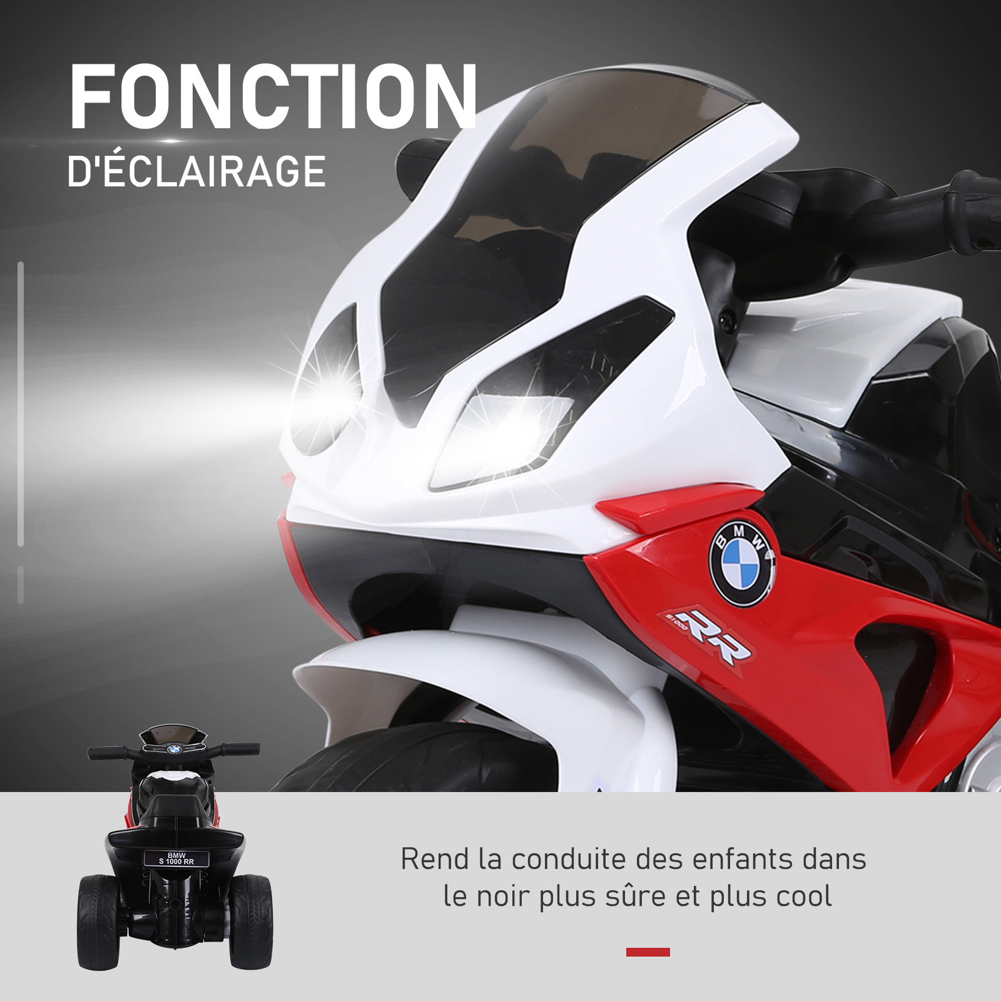 Voir la diapositive 4 : BMW Moto électrique pour enfants 3 roues 6 V 2,5 Km/h effets lumineux et sonores rouge BMW S1000 RR