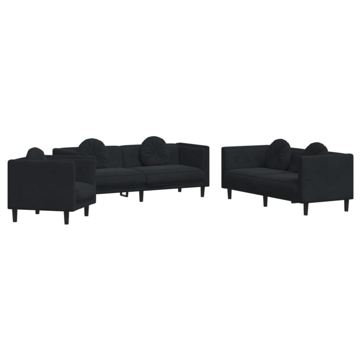 VIDAXL Ensemble de canapes 3 pcs avec coussins noir velours
