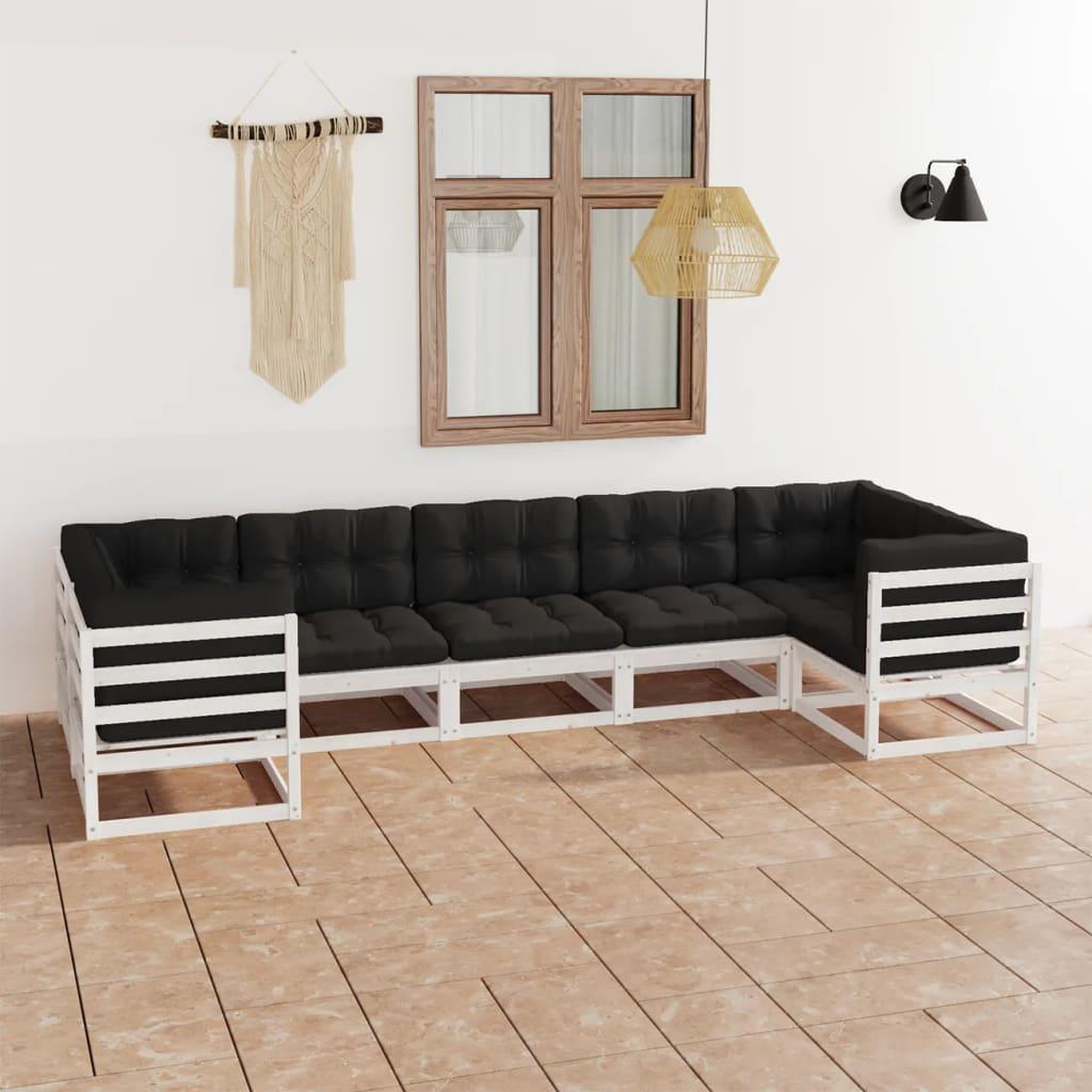 Voir la diapositive 1 : VIDAXL Salon de jardin 7 pcs avec coussins blanc bois de pin massif