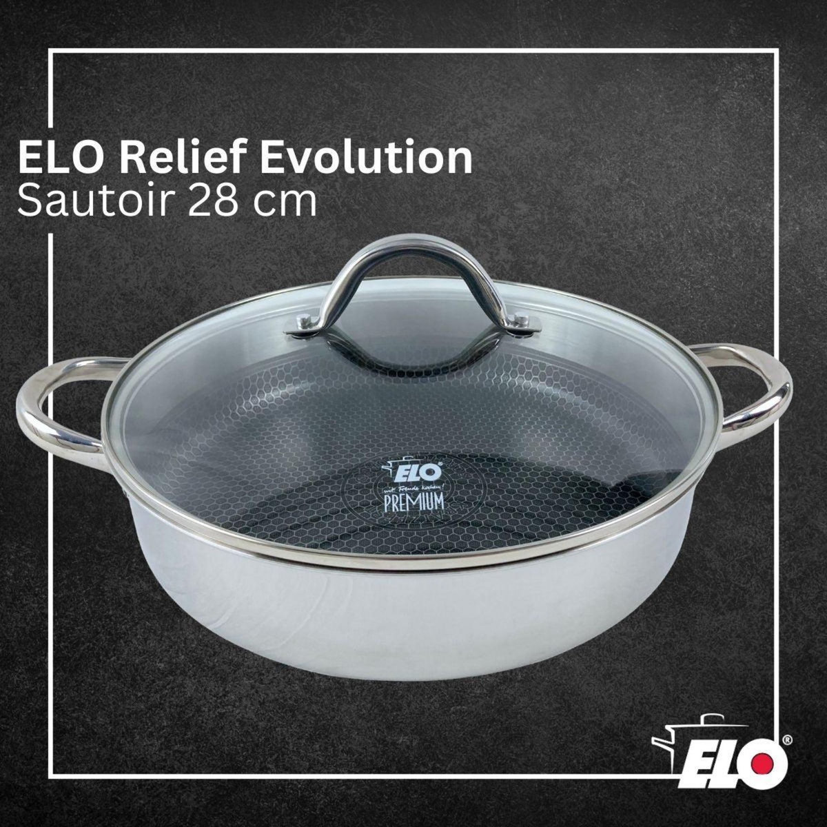 ELO Sautoir 28 cm en inox 18/10 avec couvercle Elo Relief Evolution