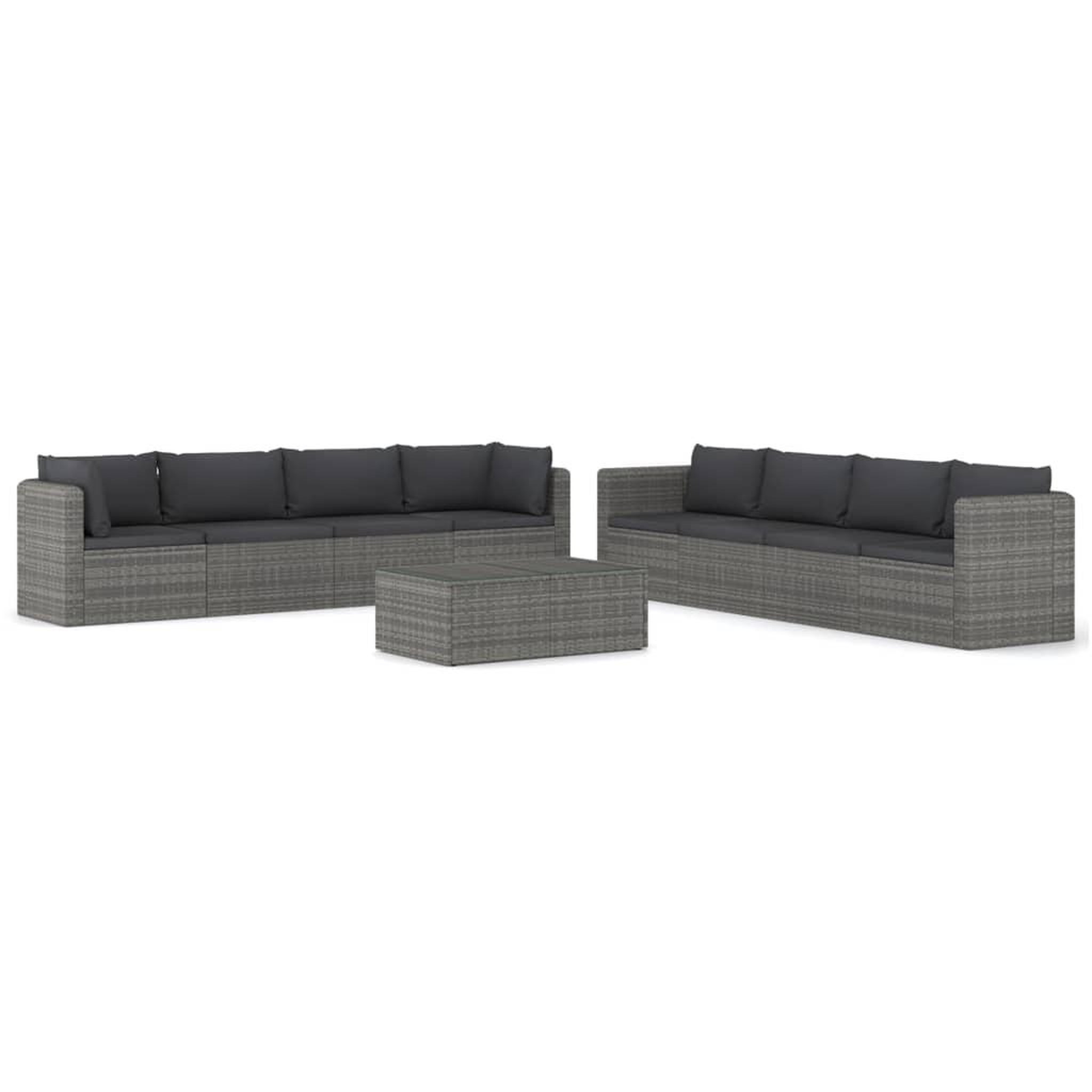 Voir la diapositive 2 : VIDAXL Salon de jardin 9 pcs avec coussins Resine tressee Gris