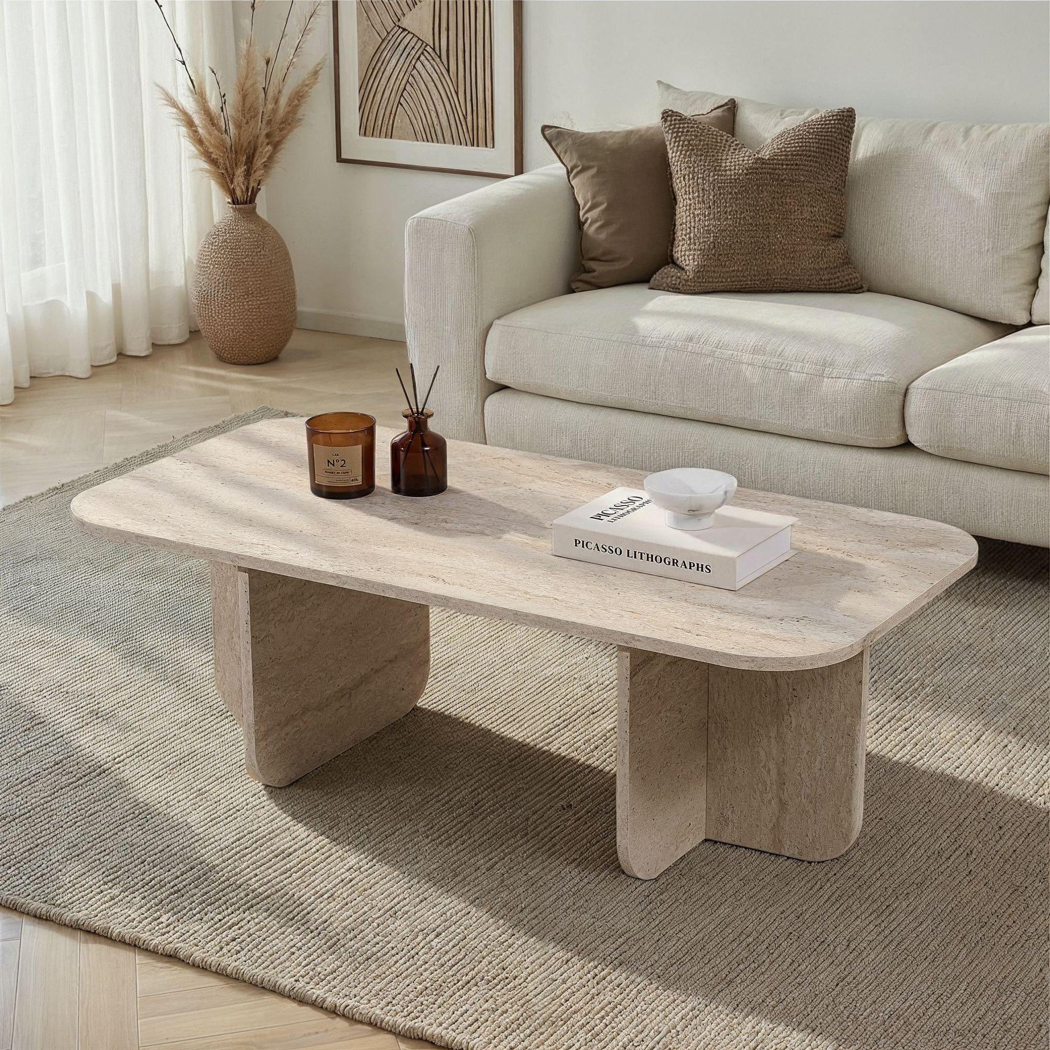 Voir la diapositive 2 : Habitat et Jardin Table basse en bois  akira  120 x 60 x 41 cm - travertin