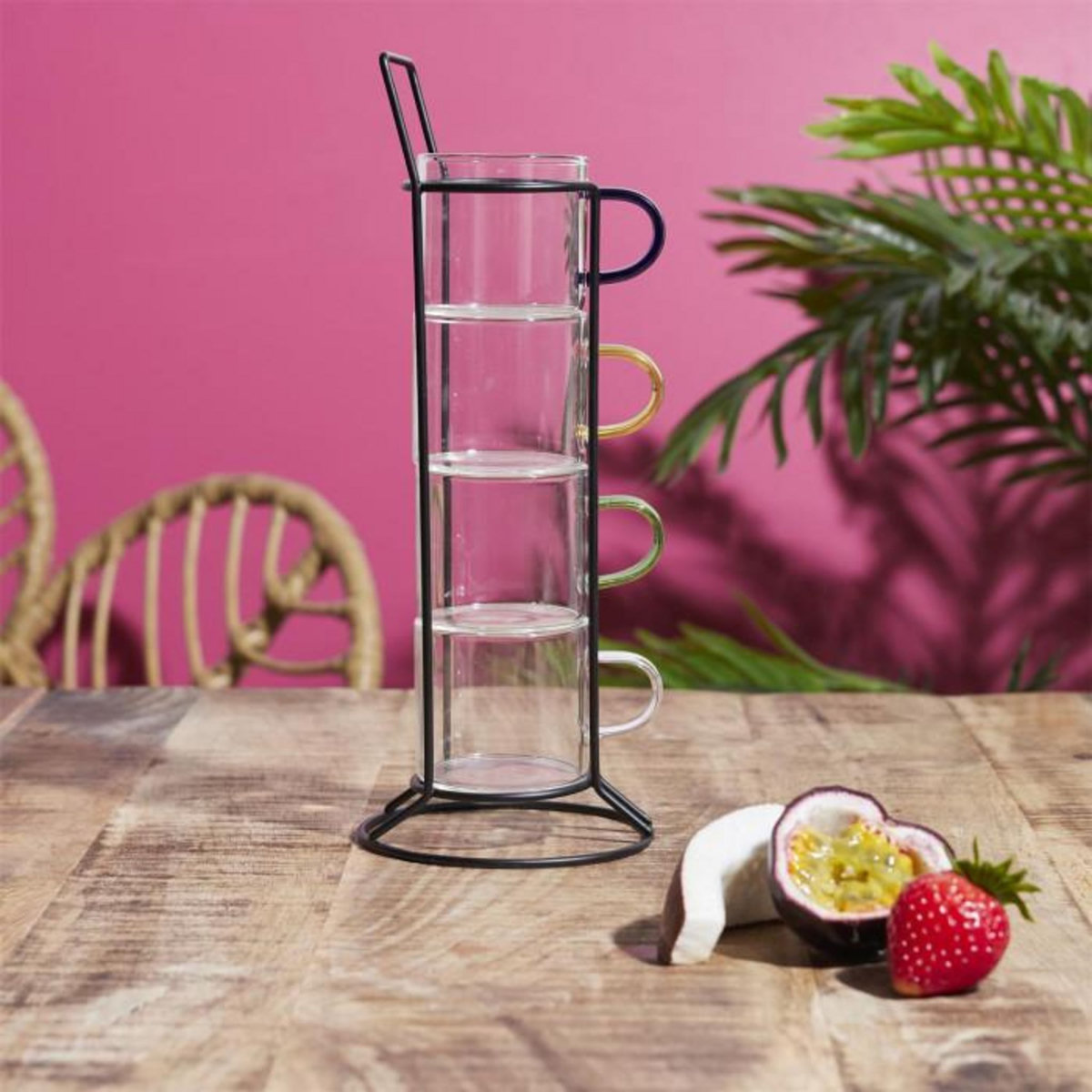 Paris Prix Lot de 4 Tasses à Café Avec Support  Paradis  8cm Transparent