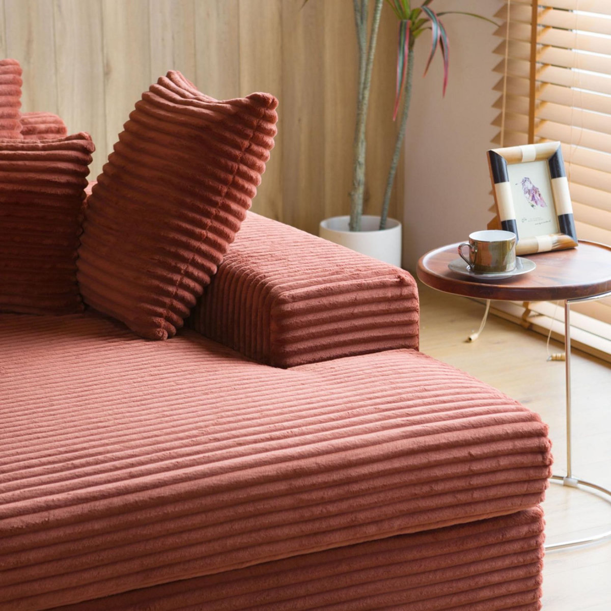 CONCEPT USINE Canapé 4 places assise profonde en velours côtelé terracotta CARDIFF