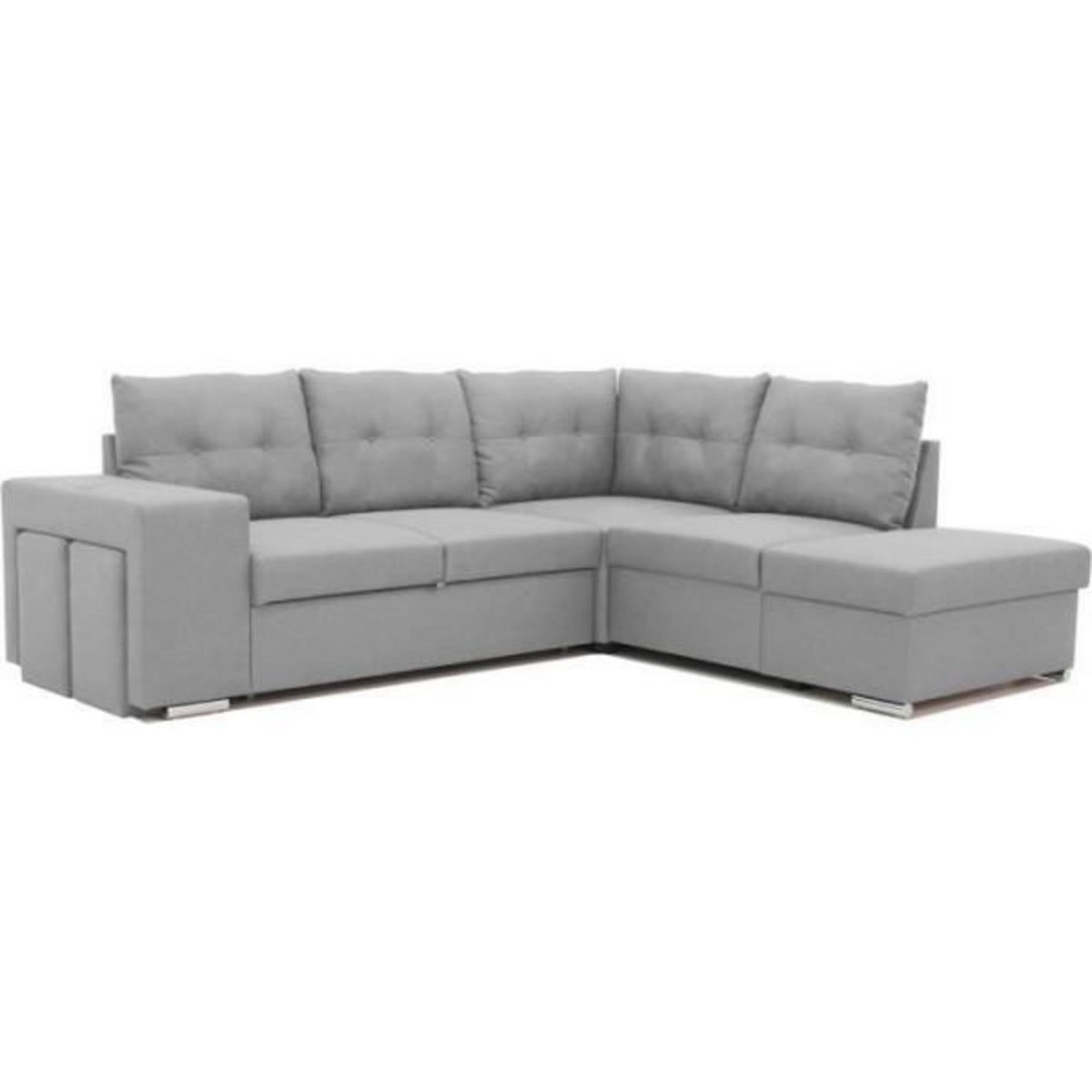 MARKET24 Canapé d'angle convertible réversible 4-5 places MITCHELL - Tissu Gris - Coffre de rangement - L 245 x P 205 x H 93 cm