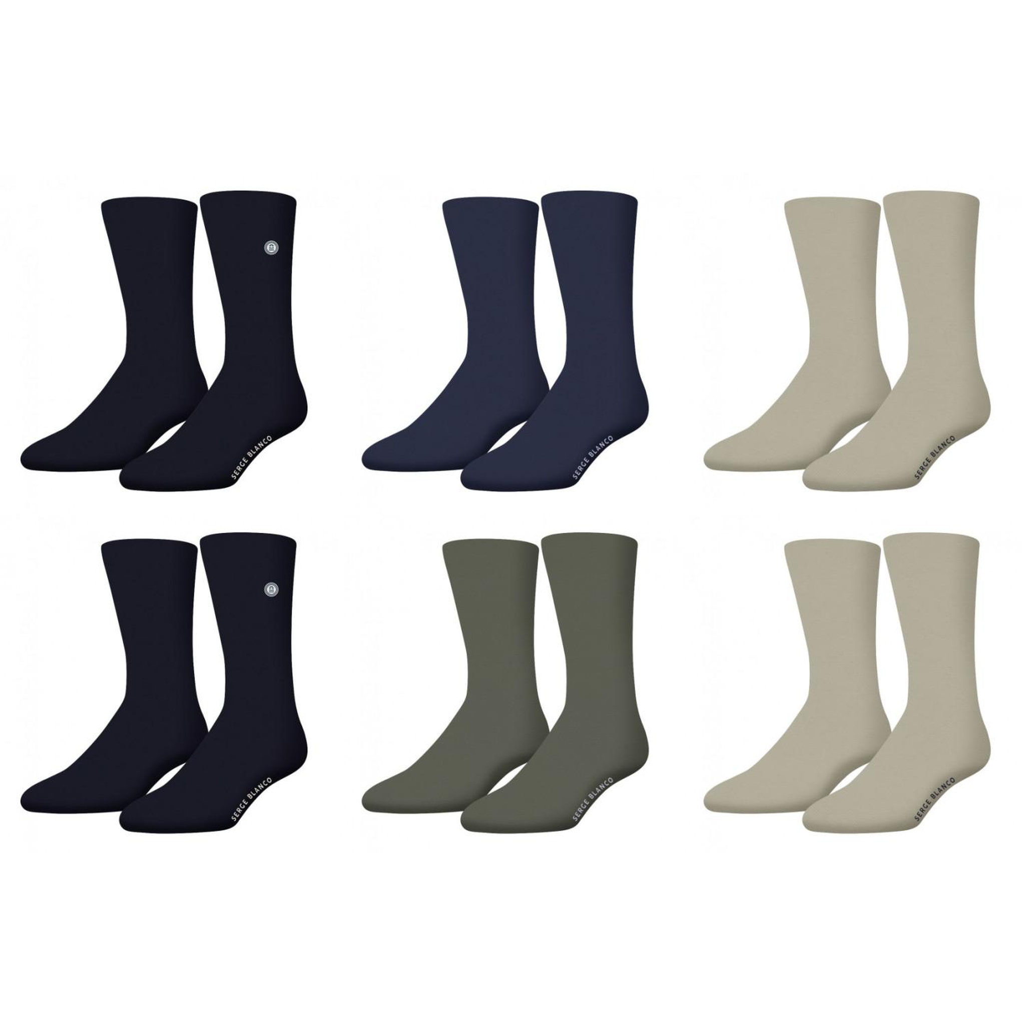 SERGE BLANCO Lot de 6 paires de chaussettes de ville homme unies modèle B. Coloris disponibles : Beige