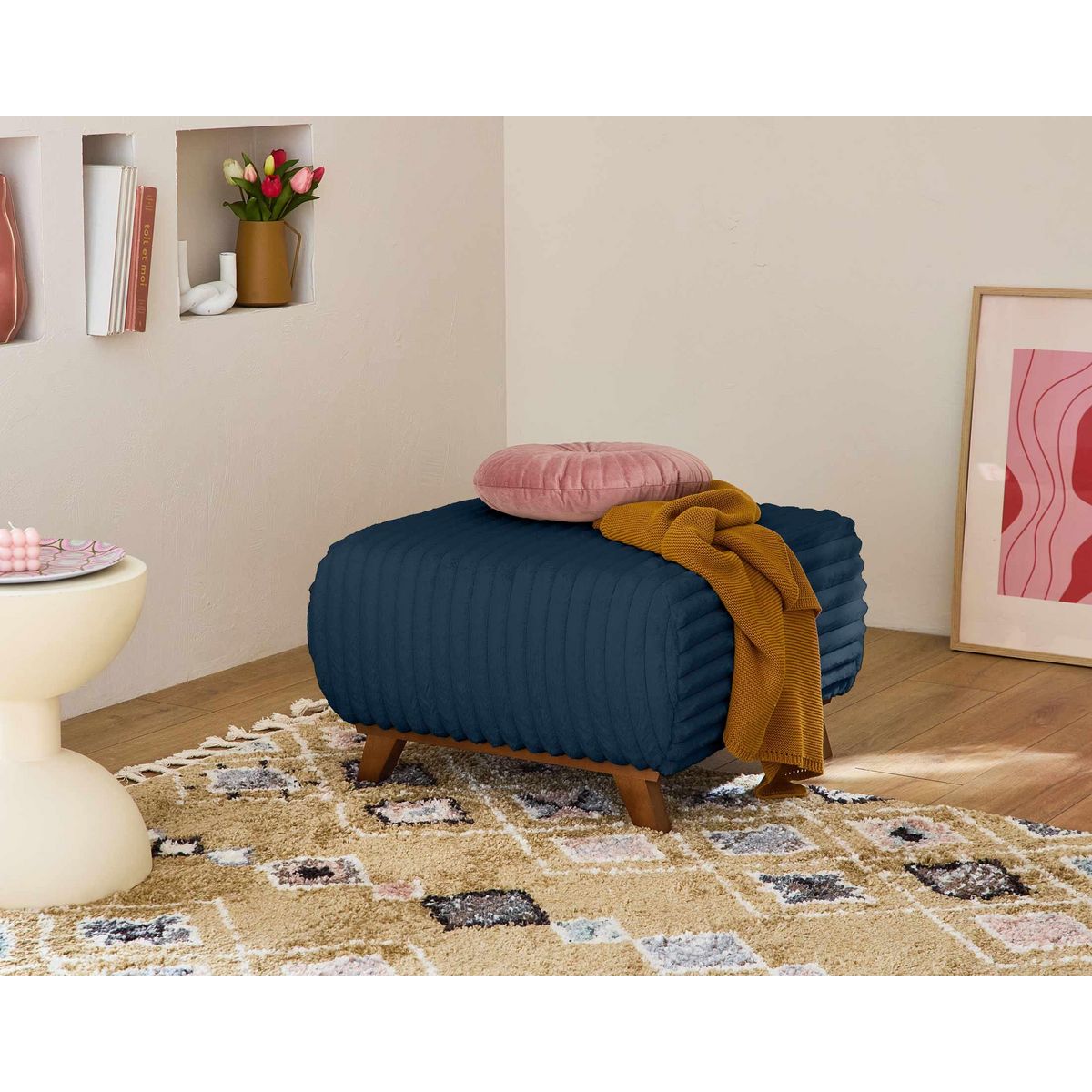 BEST MOBILIER Cristal - canapé 3 places - convertible avec coffre et pouf - en fausse fourrure côtelée