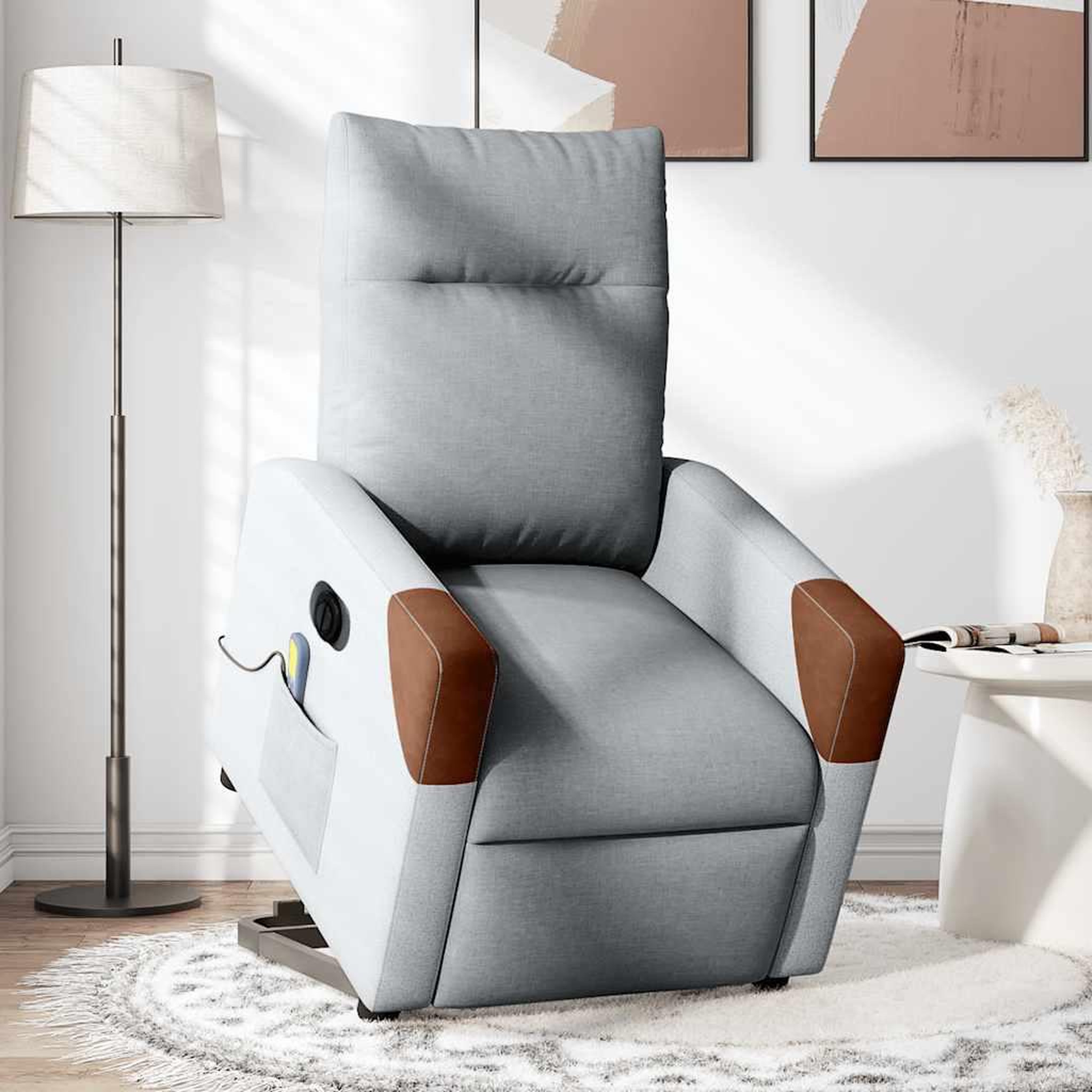 Voir la diapositive 2 : VIDAXL Fauteuil inclinable de massage electrique Gris clair Tissu