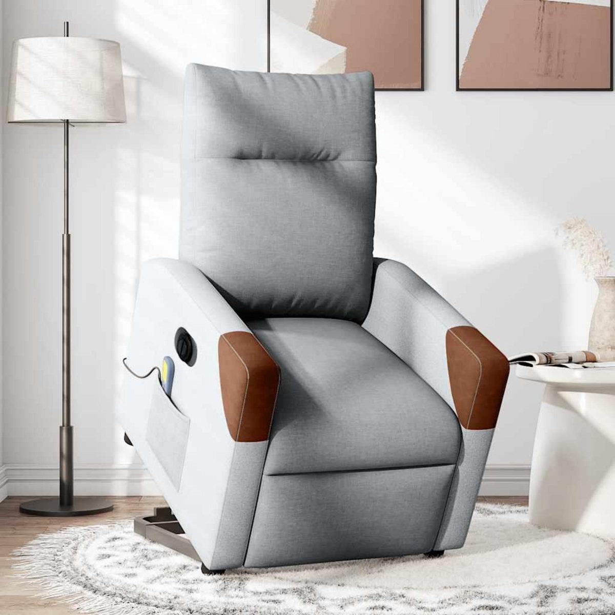 VIDAXL Fauteuil inclinable de massage electrique Gris clair Tissu