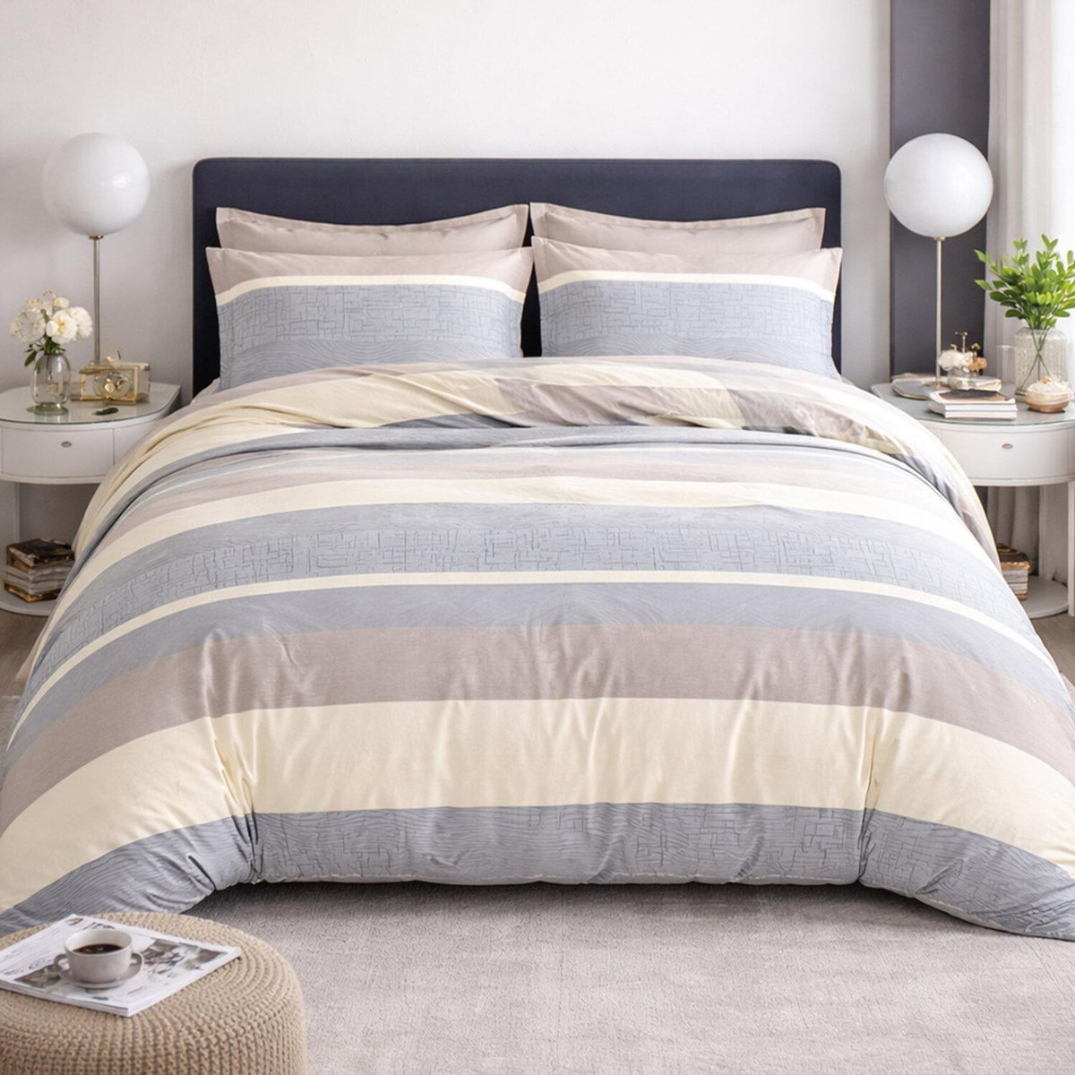 Home collection Parure housse de couette 3 pcs 240x220 cm en percale de coton 80 fils Orly