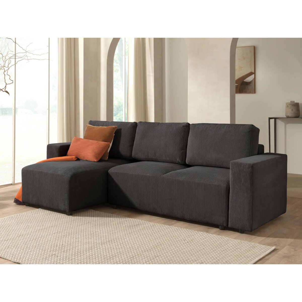 LISA DESIGN Livy - canapé d'angle convertible et coffre - réversible - en velours côtelé - 4 places