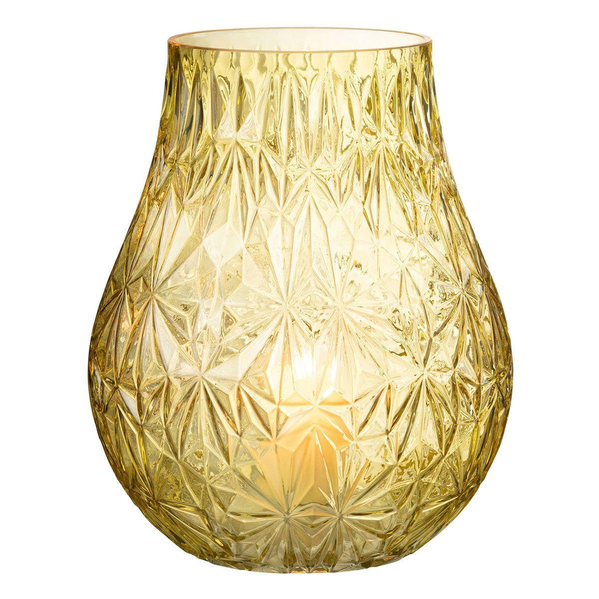 Voir la diapositive 2 : J-LINE Vase design en verre  diamant  28cm jaune