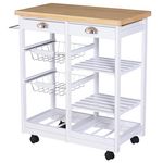 HOMCOM Chariot de service desserte de cuisine à roulettes multi-rangements 74L x 37l x 76H cm plateau bois massif pin châssis MDF. Coloris disponibles : Noir