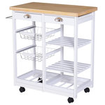 HOMCOM Chariot de service desserte de cuisine à roulettes multi-rangements 74L x 37l x 76H cm plateau bois massif pin châssis MDF. Coloris disponibles : Noir