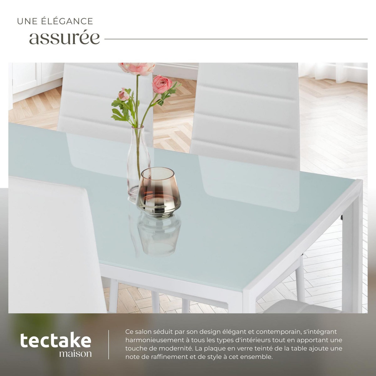 tectake Ensemble table et chaises de salle à manger rembourrées avec revêtement en cuir synthétique blanc/blanc