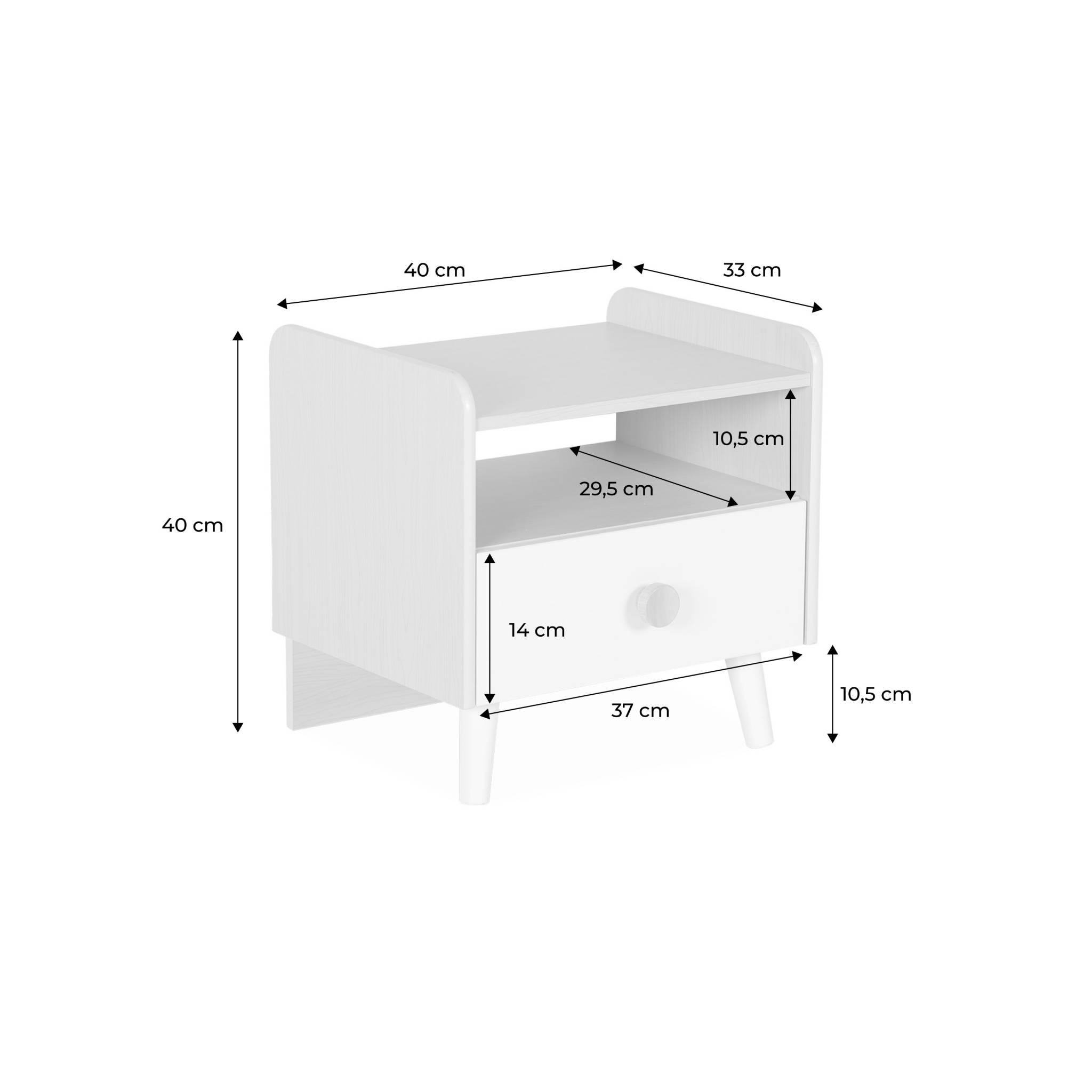 Voir la diapositive 4 : SWEEEK Table de chevet enfant effet bois. blanc. 1 tiroir