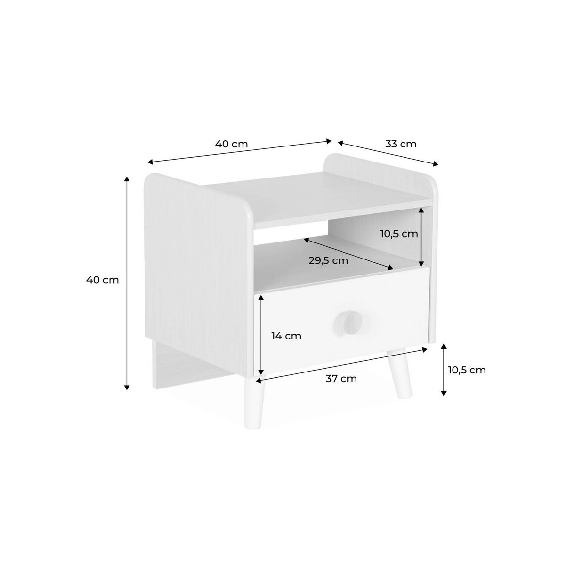 SWEEEK Table de chevet enfant effet bois. blanc. 1 tiroir