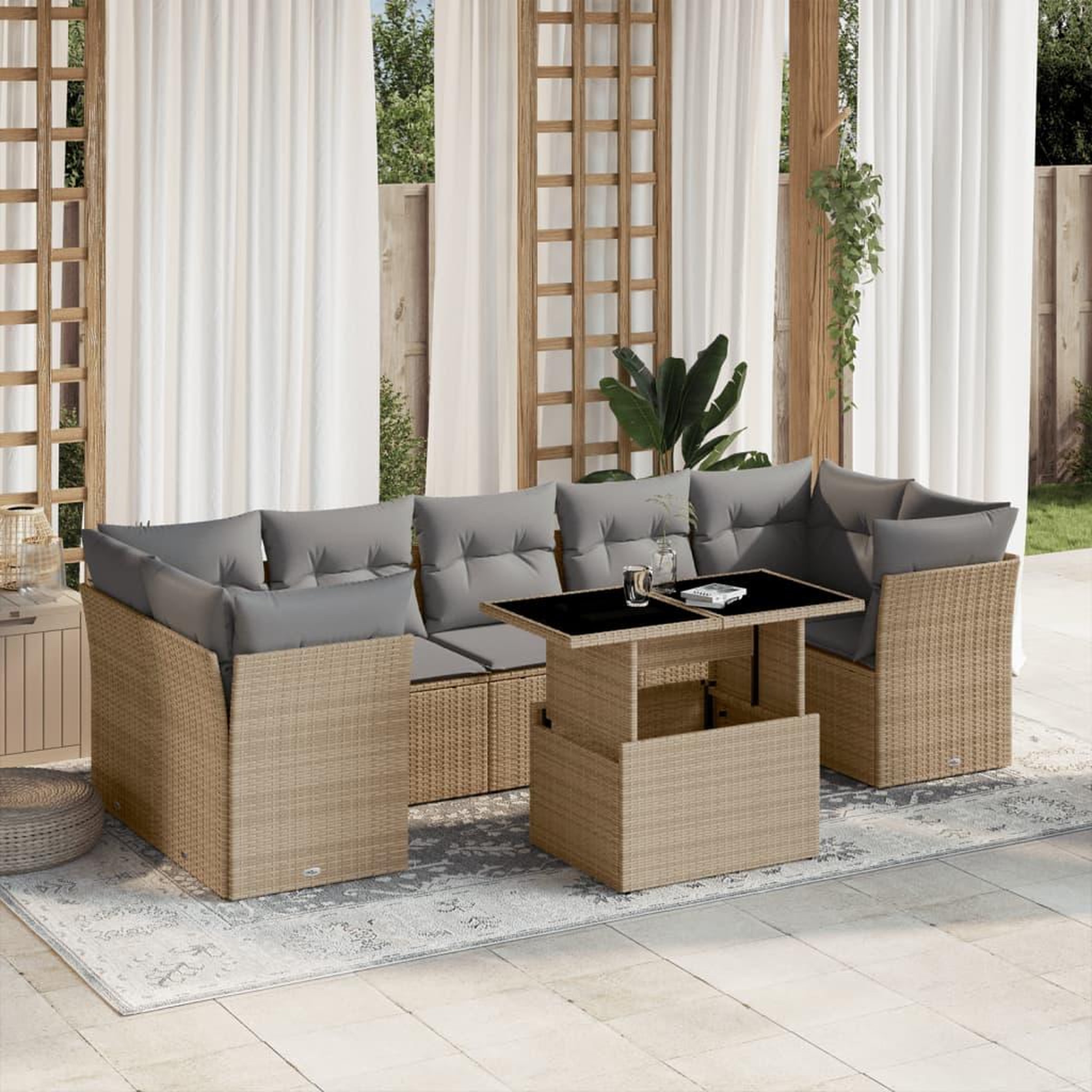 VIDAXL Salon de jardin avec coussins 8 pcs beige resine tressee